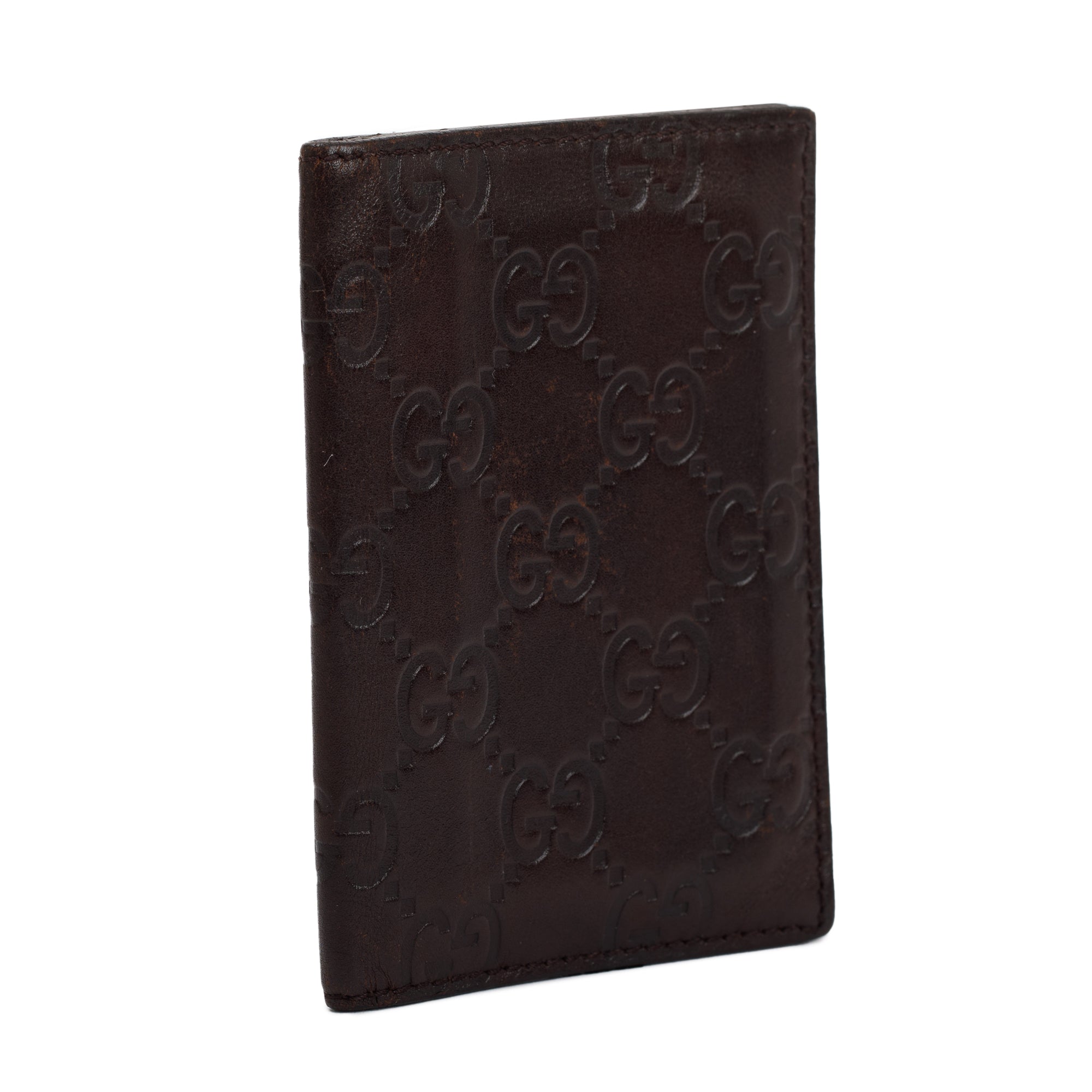 Gucci Brown Signature Leather Bifold Card Case w/ Box