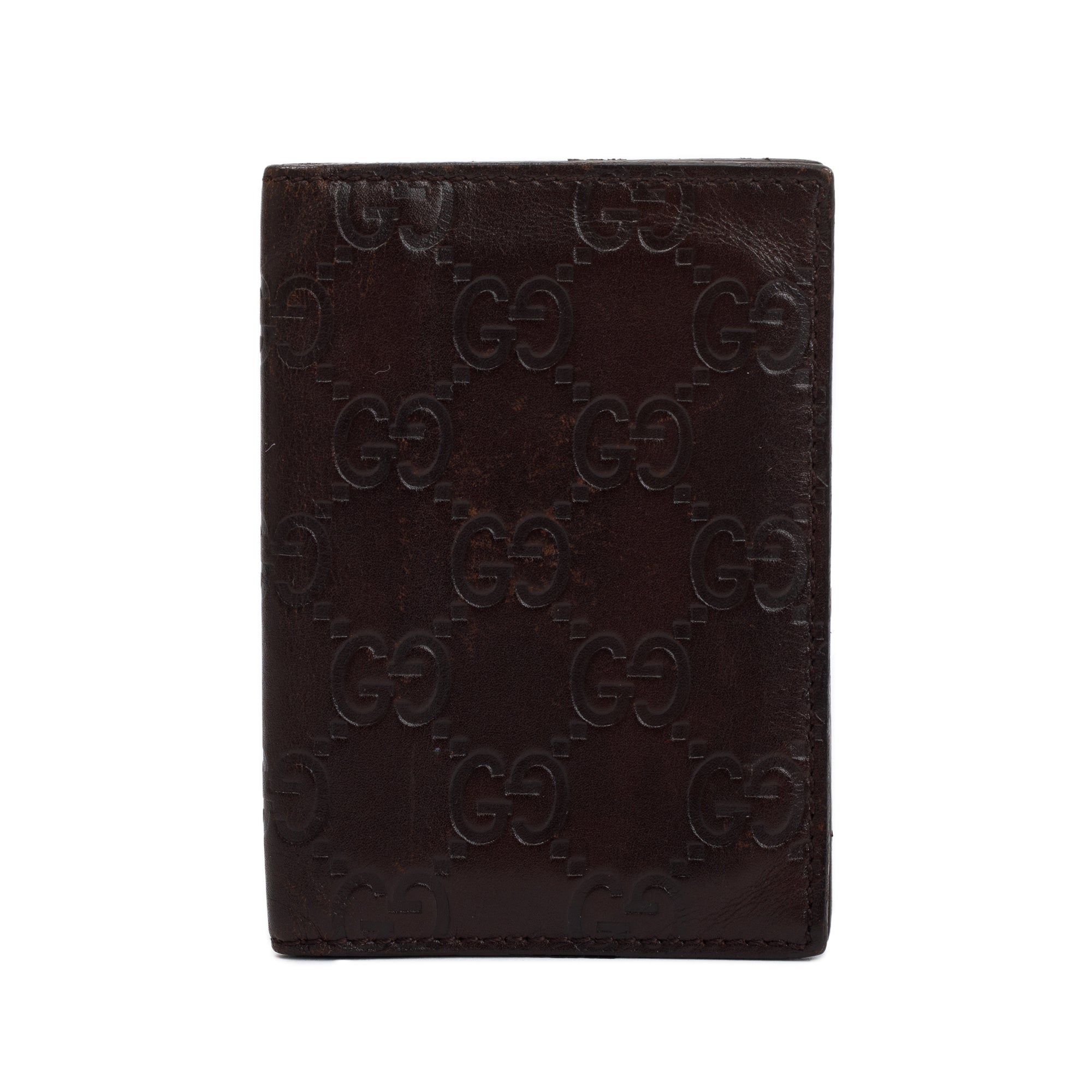 Gucci Brown Signature Leather Bifold Card Case w/ Box