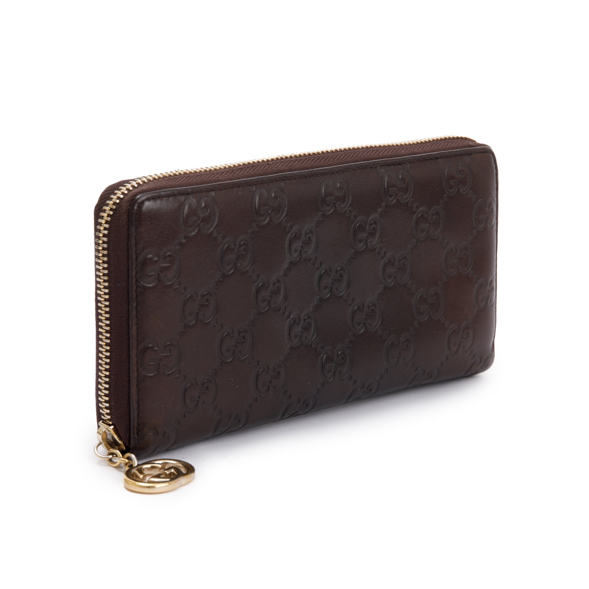 Gucci Brown Signature Leather Continental Zip Wallet