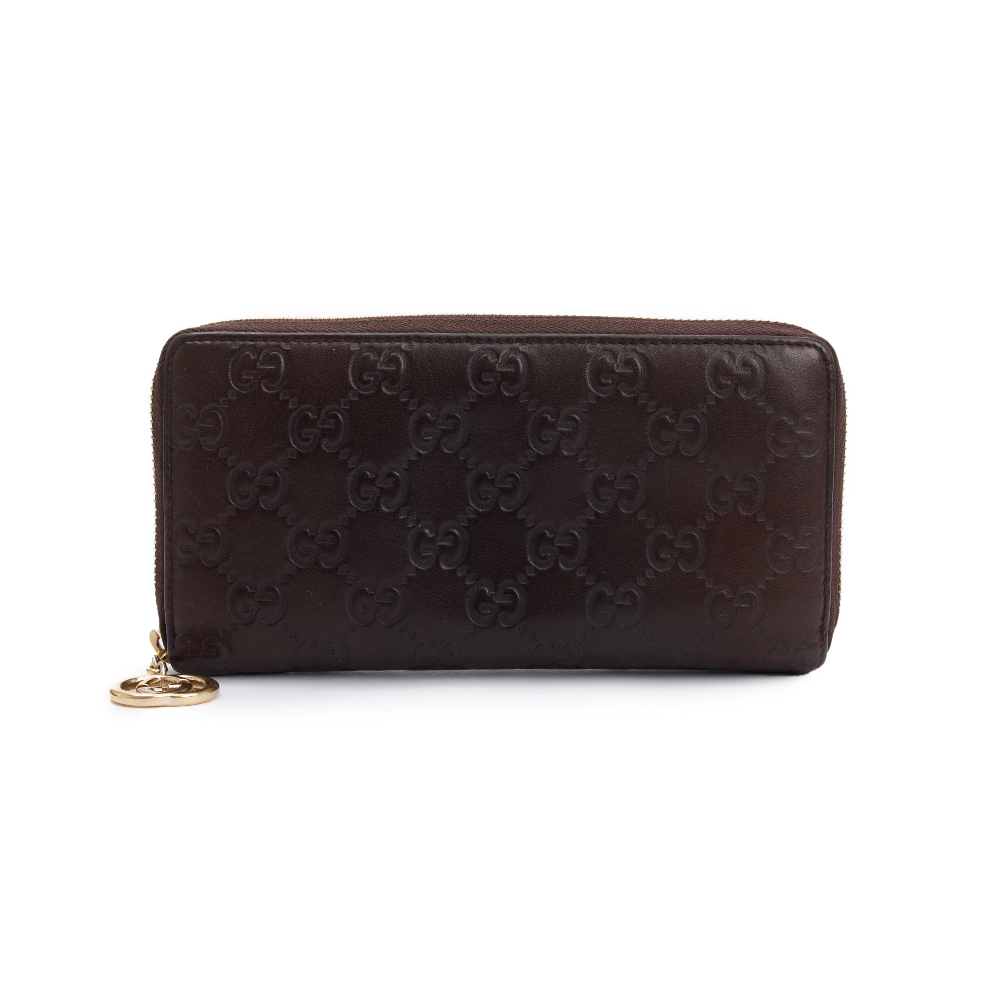 Gucci Brown Signature Leather Continental Zip Wallet
