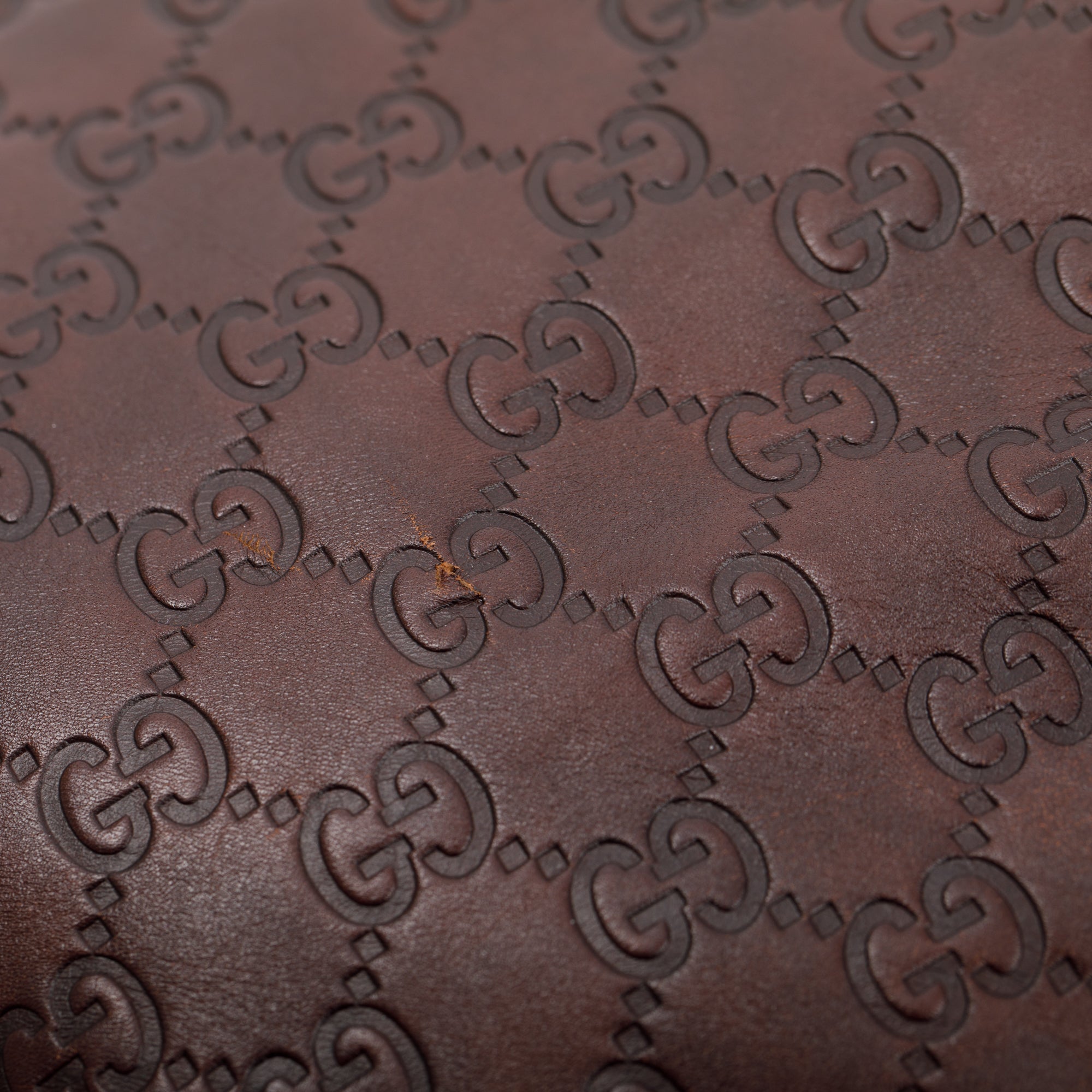 Gucci Brown Signature Leather Peggy Bamboo Top Handle Bag w/ Strap