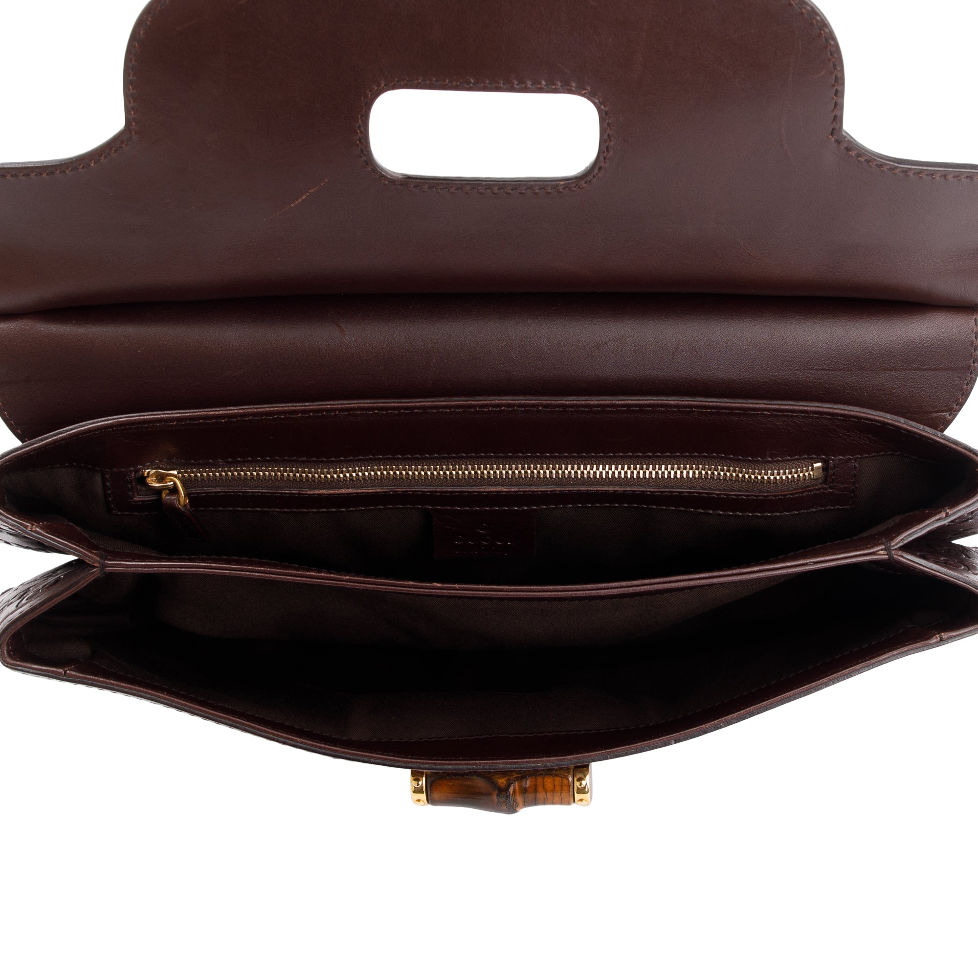 Gucci Brown Signature Leather Peggy Bamboo Top Handle Bag w/ Strap