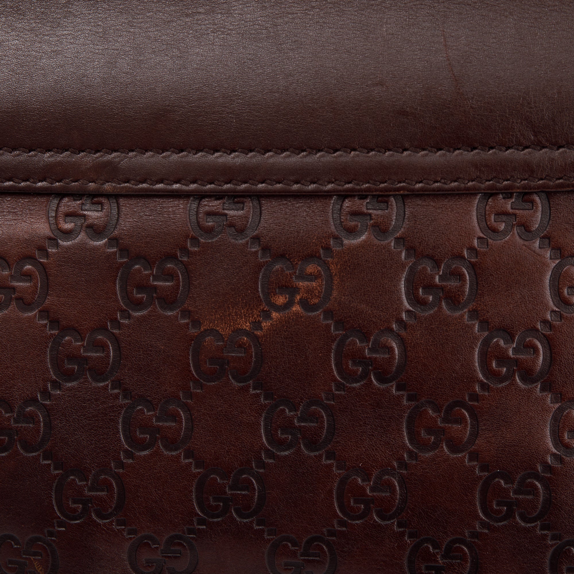 Gucci Brown Signature Leather Peggy Bamboo Top Handle Bag w/ Strap