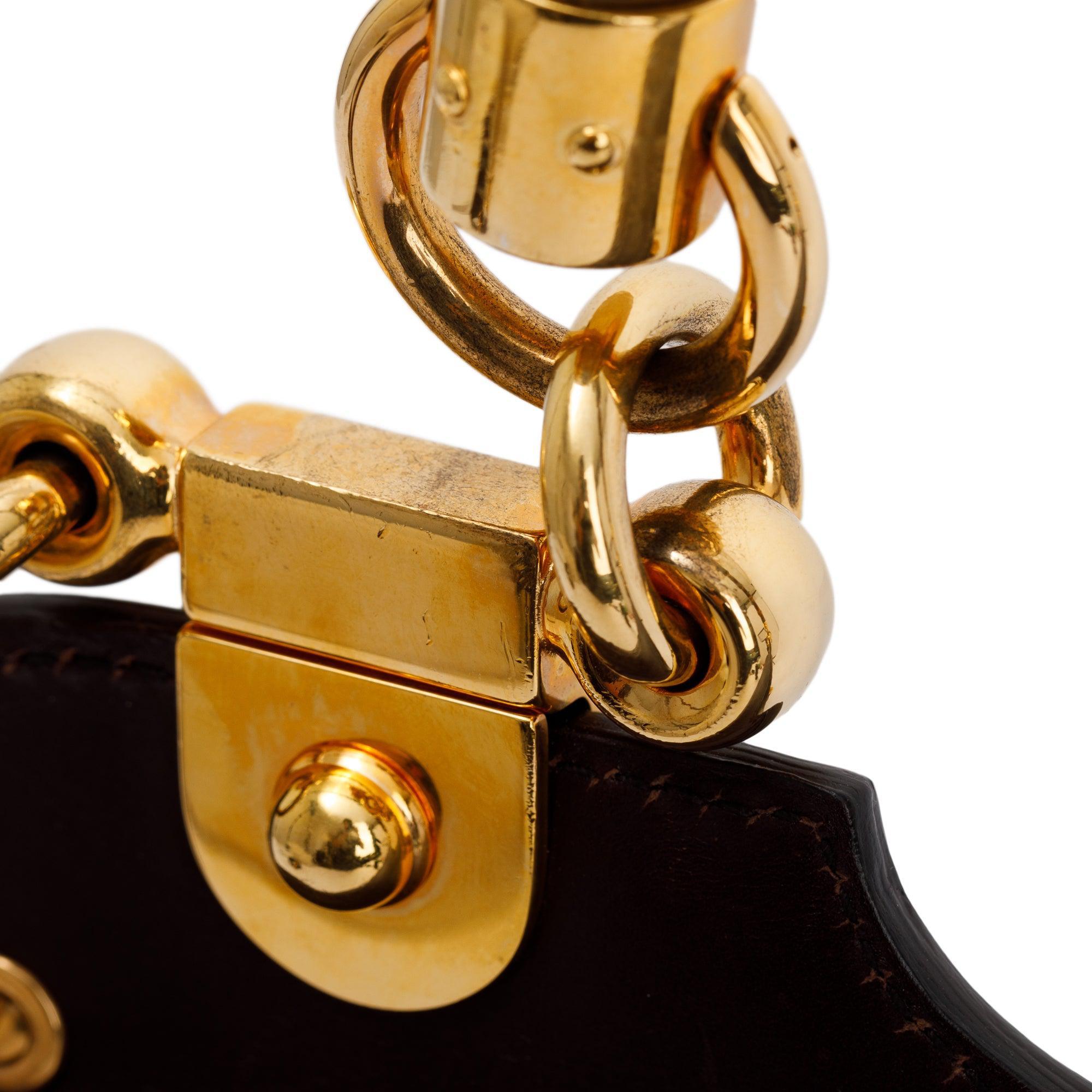 Gucci Brown Signature Leather Peggy Bamboo Top Handle Bag w/ Strap