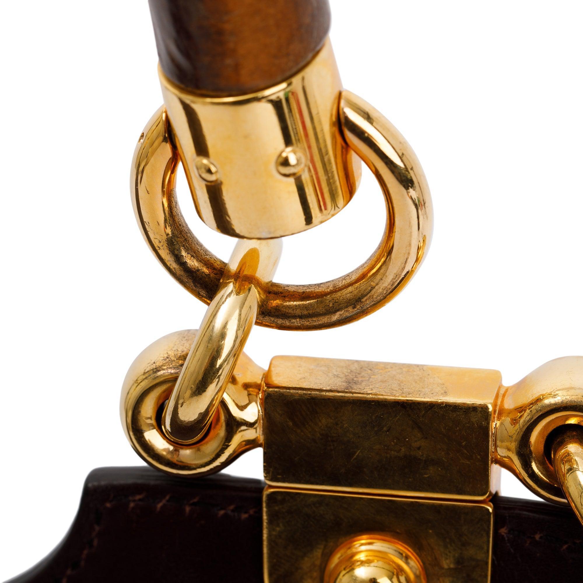 Gucci Brown Signature Leather Peggy Bamboo Top Handle Bag w/ Strap