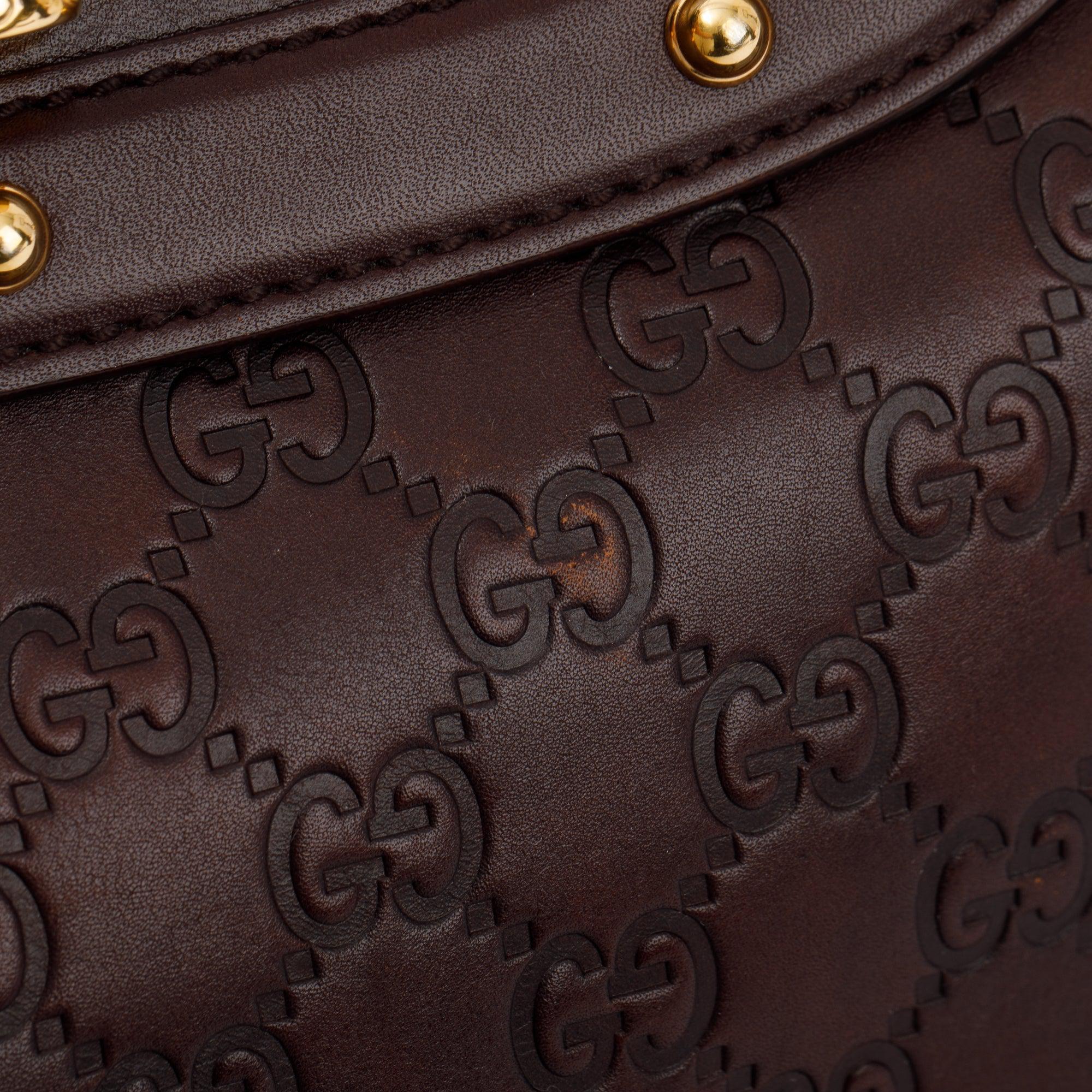 Gucci Brown Signature Leather Peggy Bamboo Top Handle Bag w/ Strap