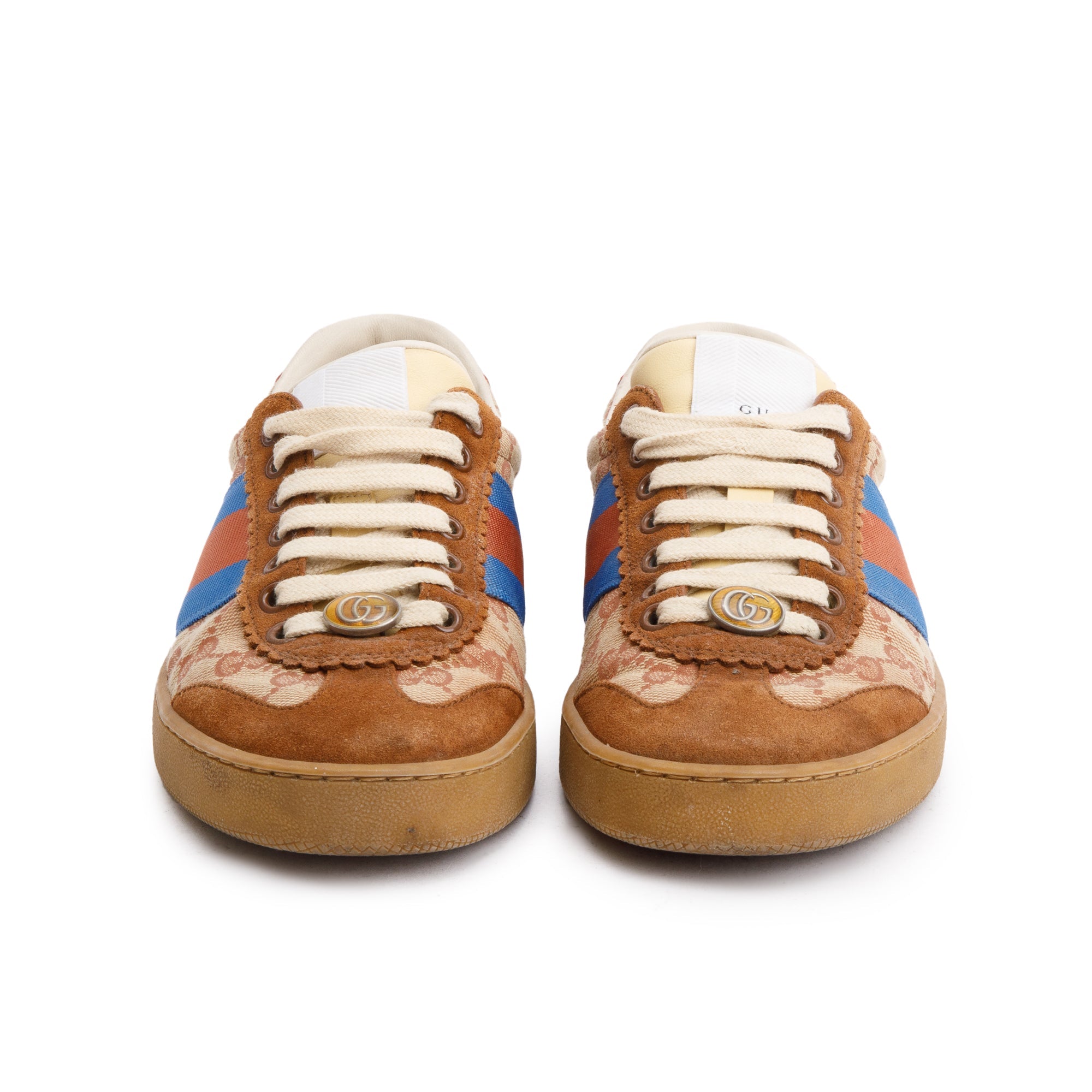 Gucci Brown Suede GG Canvas Web G74 Sneakers, Size 37 w/ 36