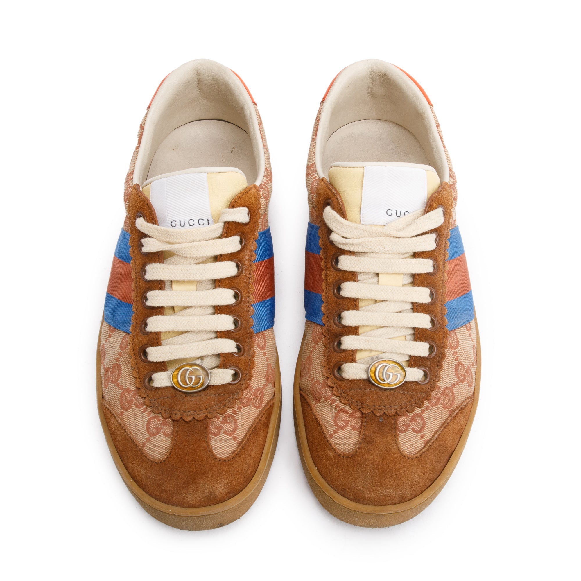 Gucci Brown Suede GG Canvas Web G74 Sneakers, Size 37 w/ 36