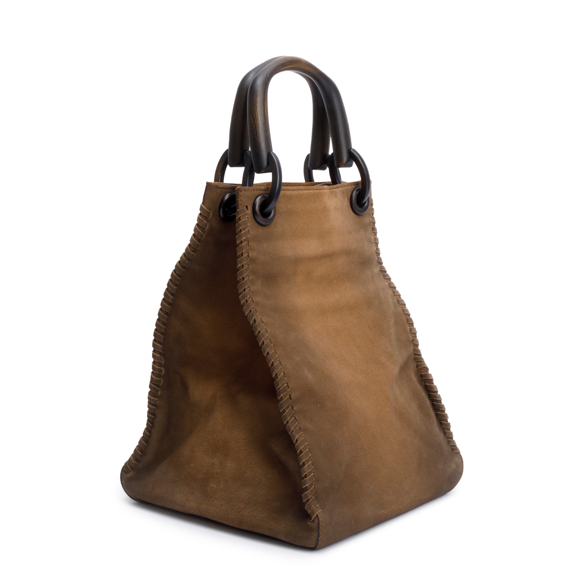 Gucci Brown Suede Whipstitch Accent handle Tote bag