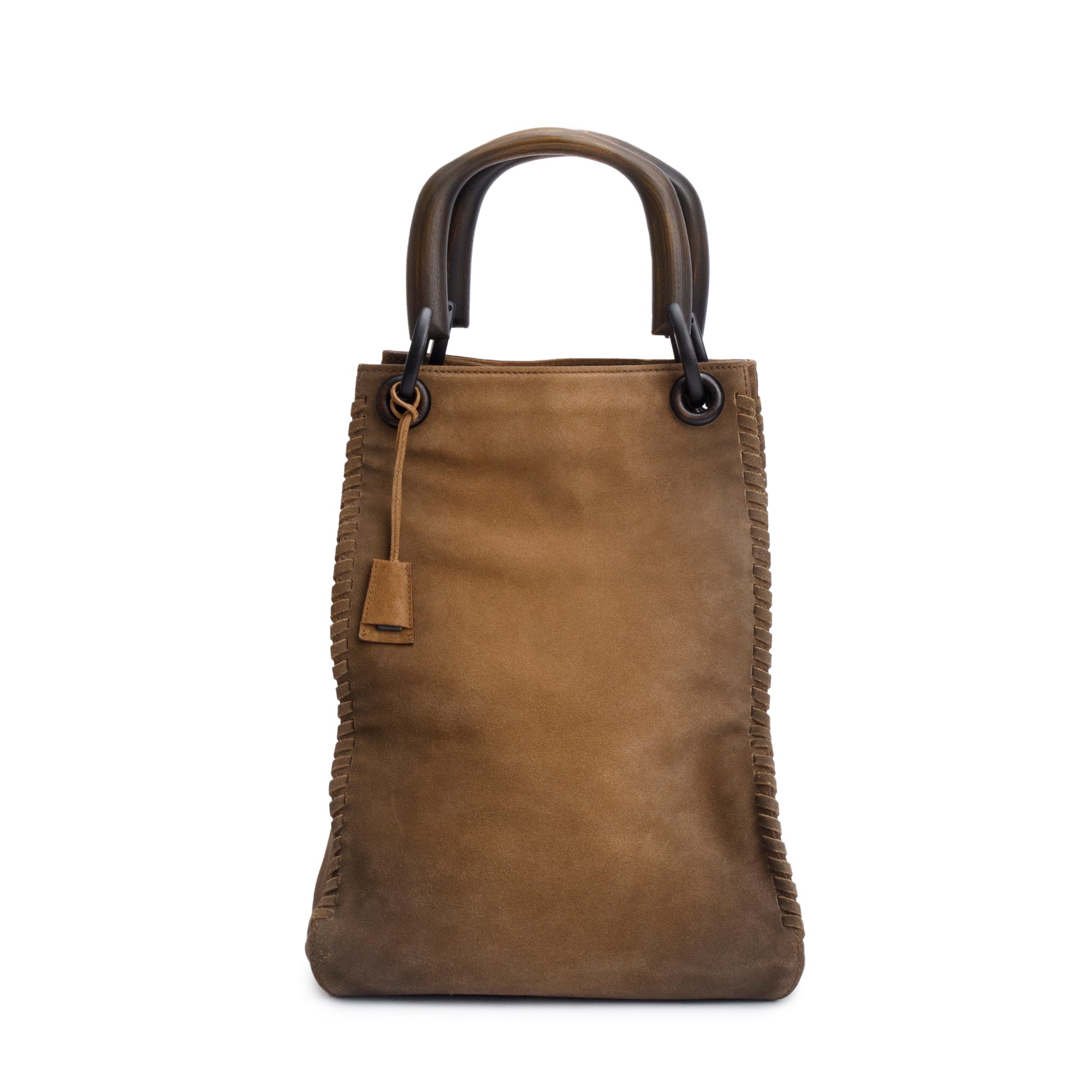 Gucci Brown Suede Whipstitch Accent handle Tote bag