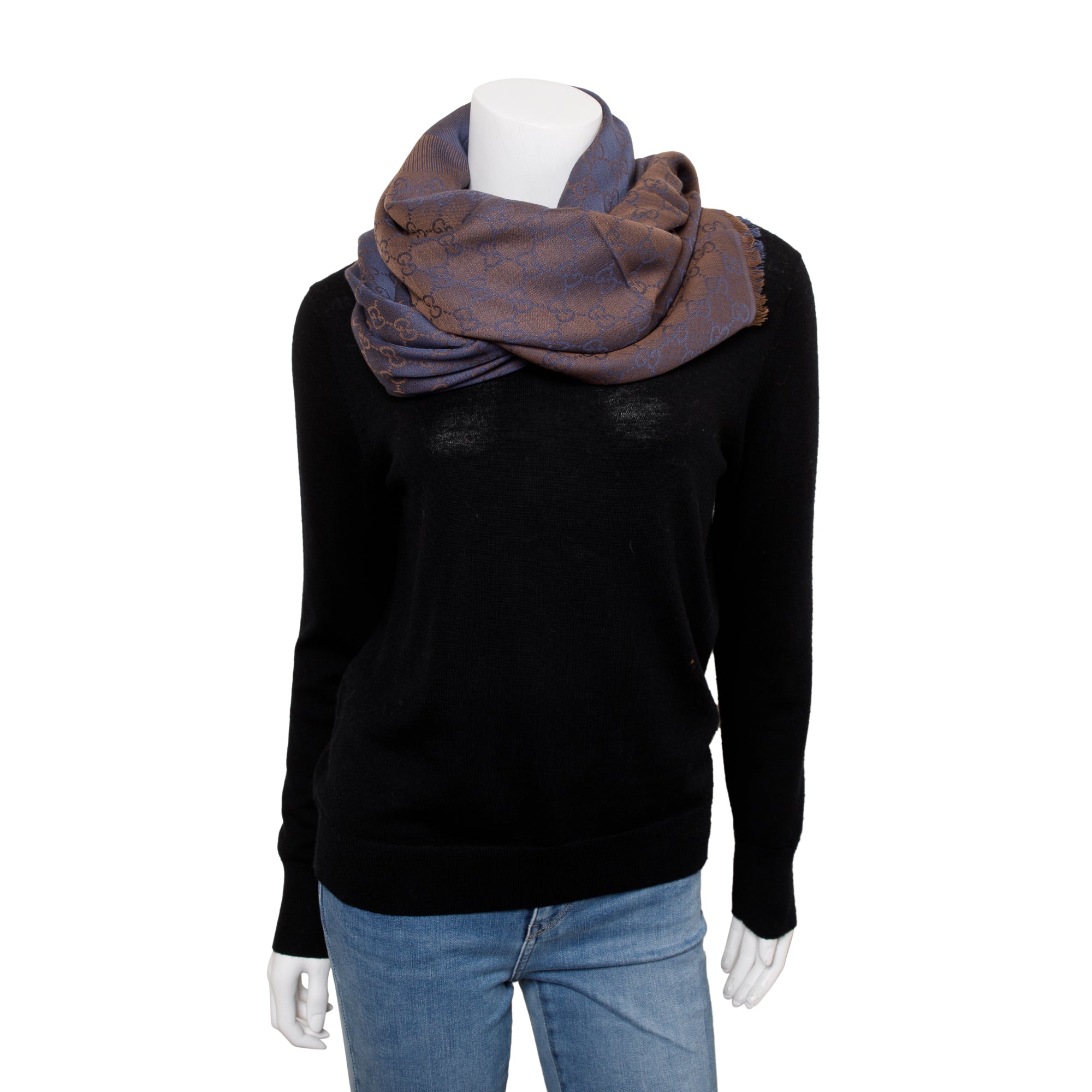 Gucci Brown/Purple Wool Silk GG Jacquard Scarf