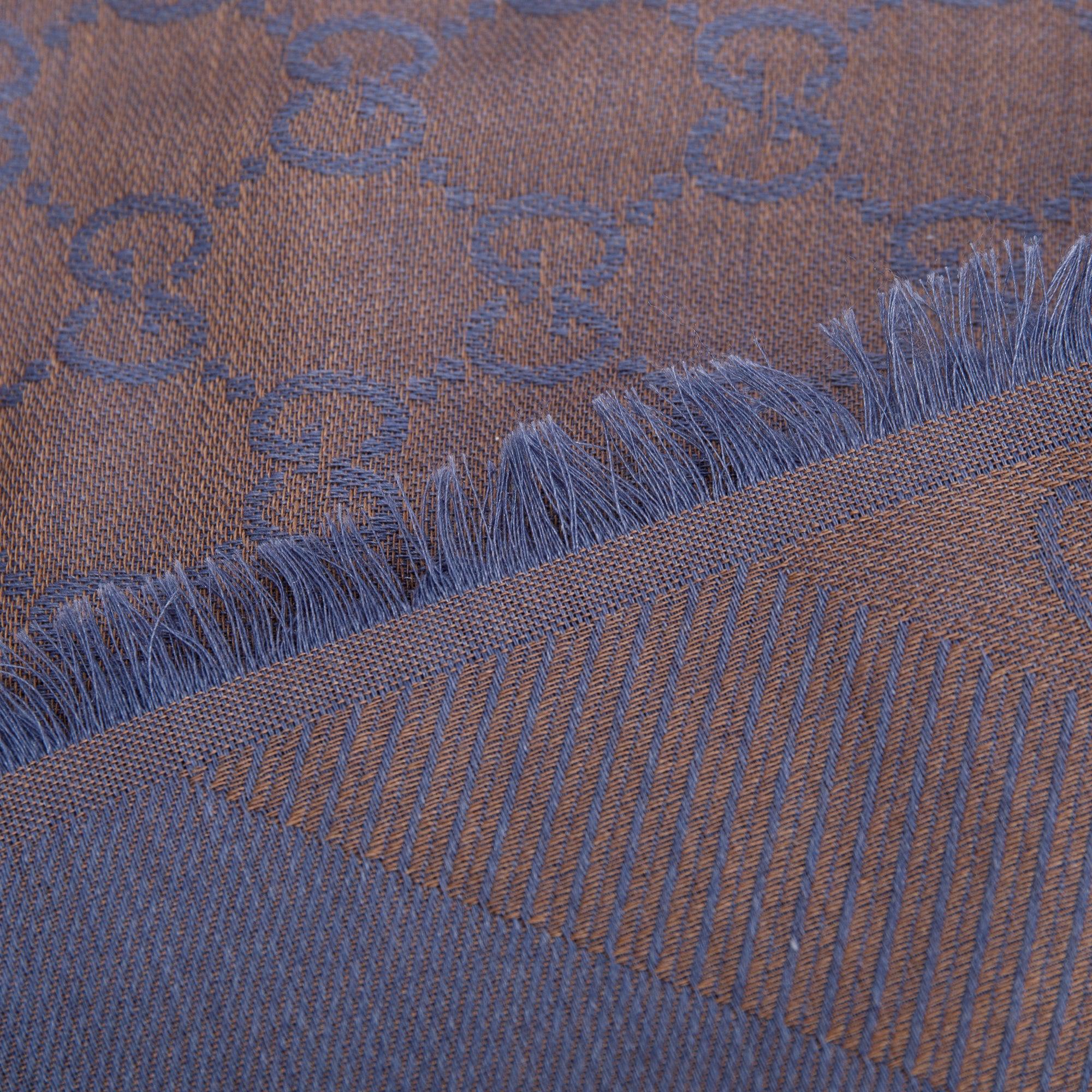 Gucci Brown/Purple Wool Silk GG Jacquard Scarf