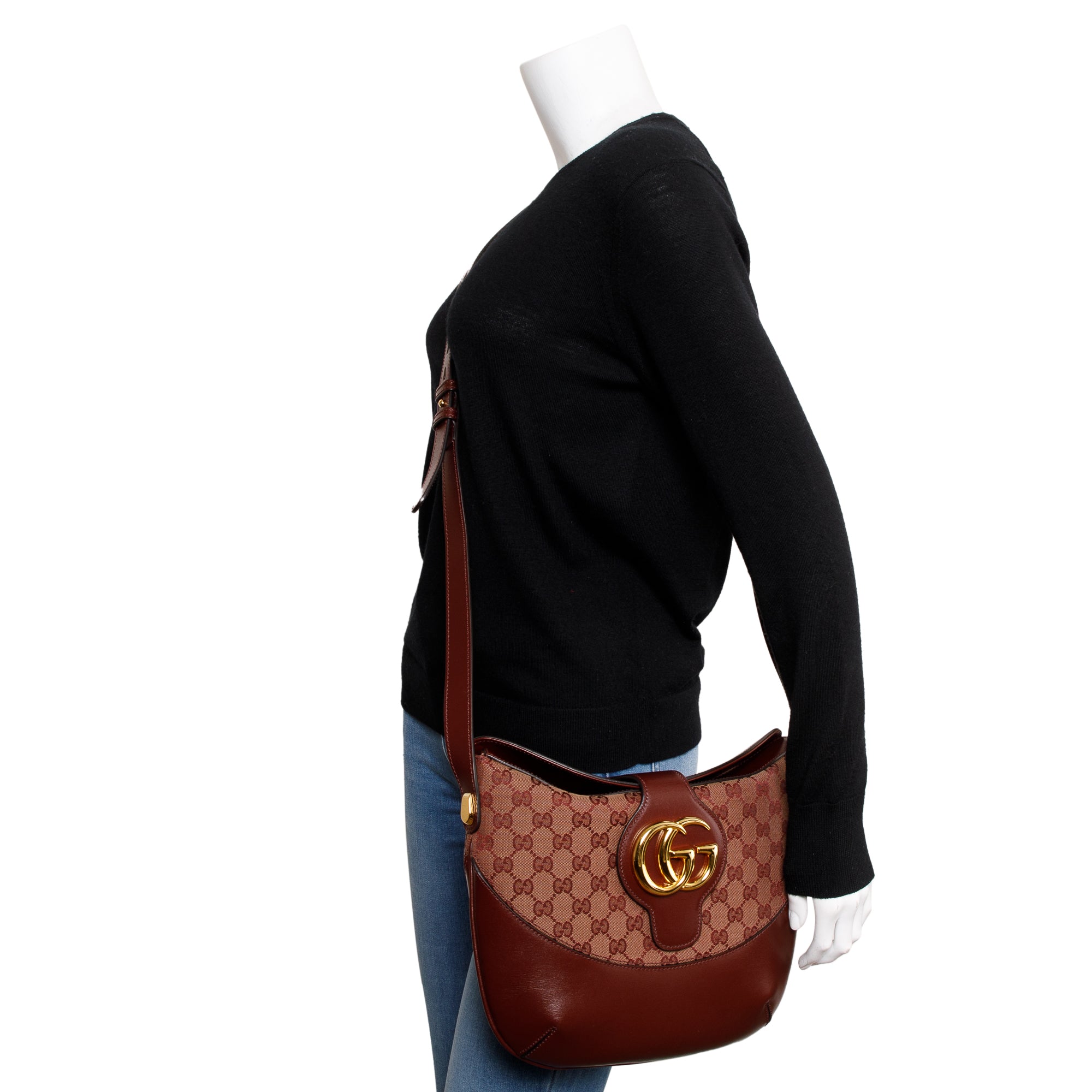 Gucci Burgundy GG Canvas & Calfskin Leather Medium Arli Shoulder Bag