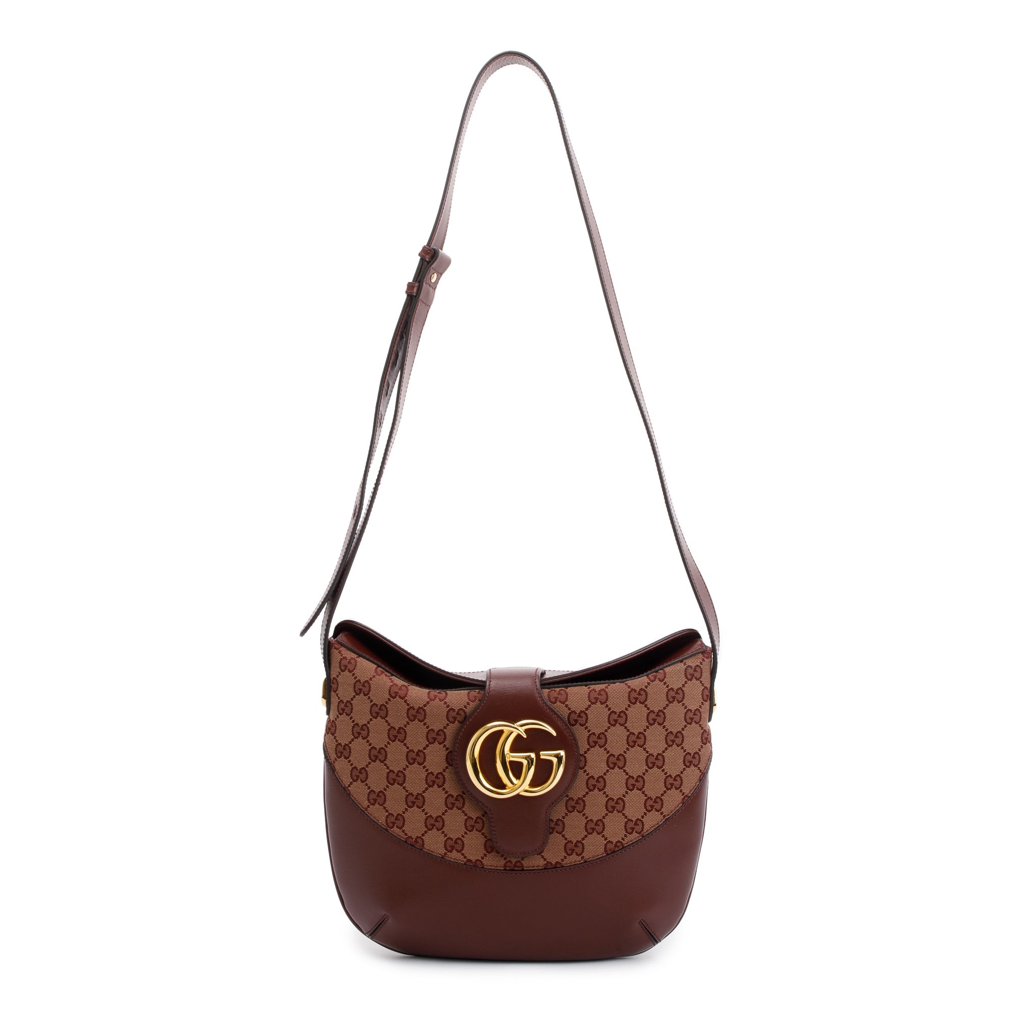 Gucci Burgundy GG Canvas & Calfskin Leather Medium Arli Shoulder Bag