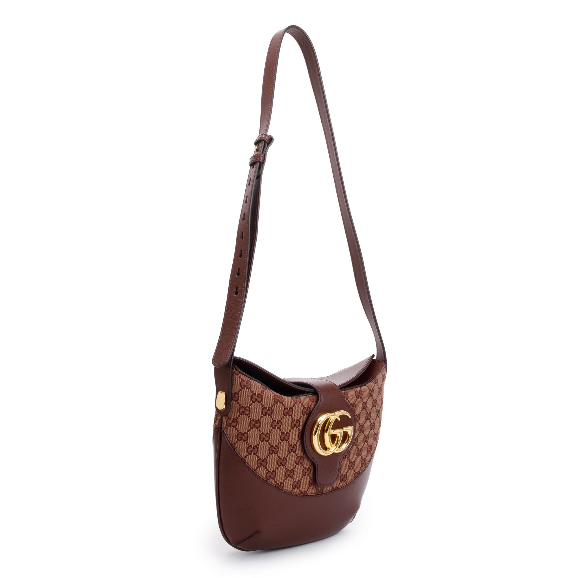 Gucci Burgundy GG Canvas & Calfskin Leather Medium Arli Shoulder Bag