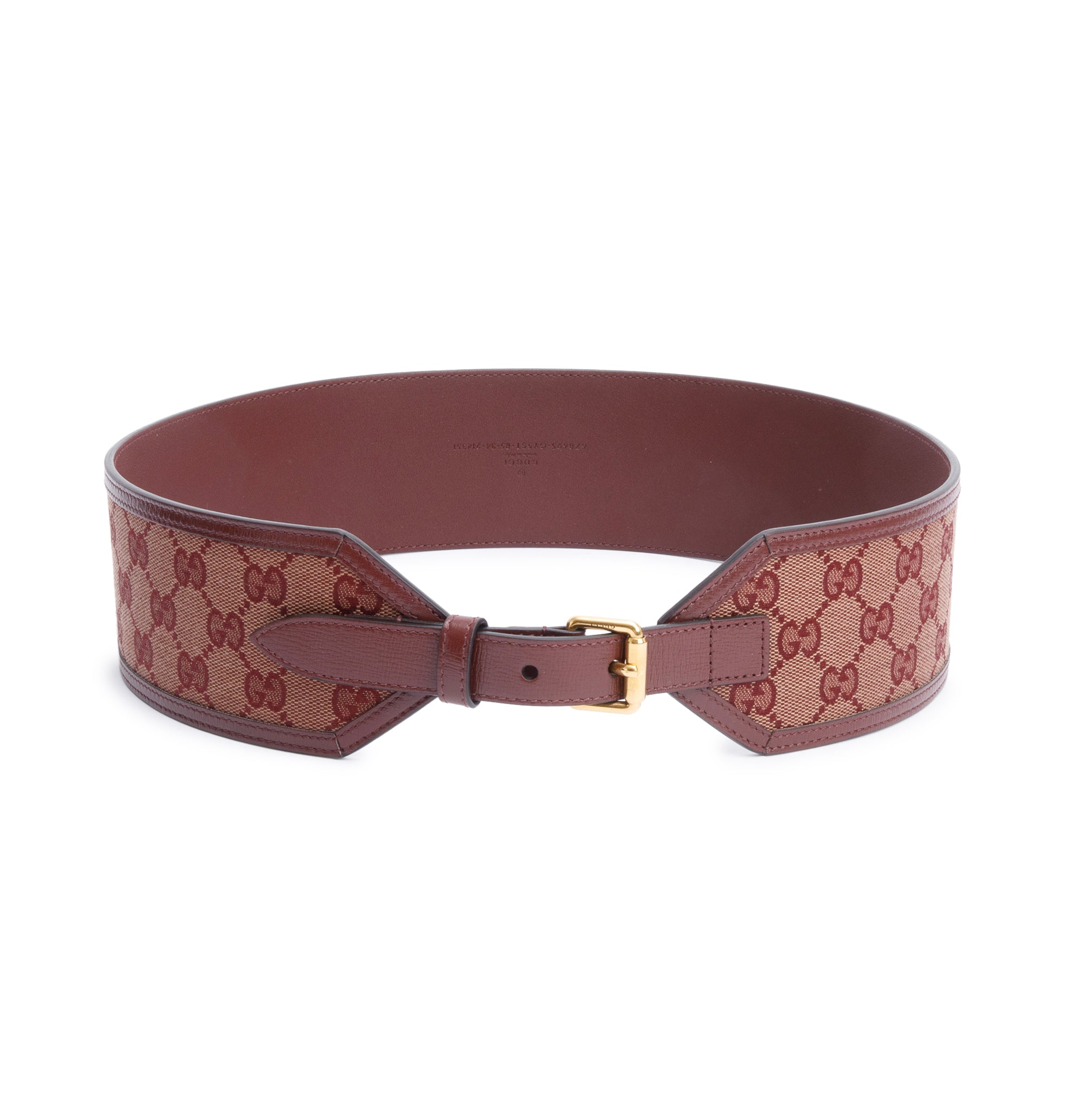 Gucci Burgundy GG Canvas Wide Waist Buckle Belt 85 34