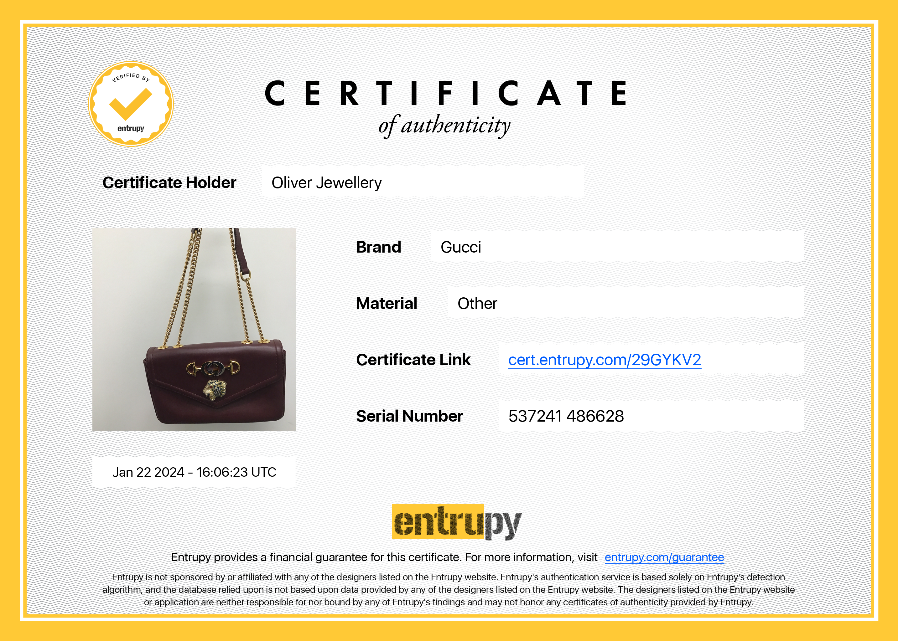 Gucci Burgundy Leather Medium Rajah Shoulder Bag w/ Box