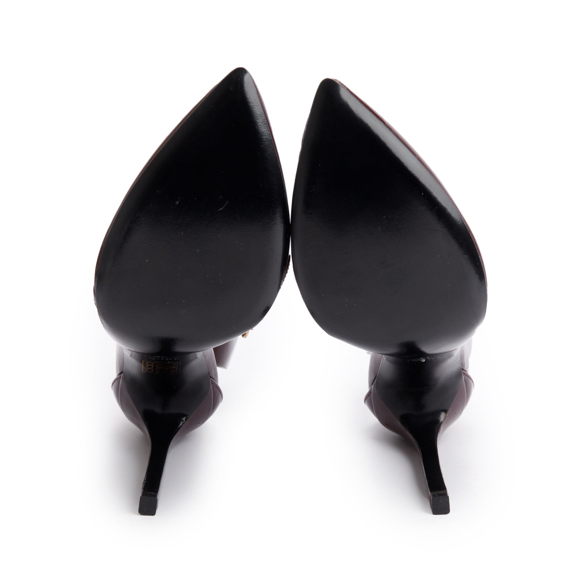 Gucci Burgundy Patent Leather Horsebit Accent Ursula Ankle Wrap Pumps, Size 38