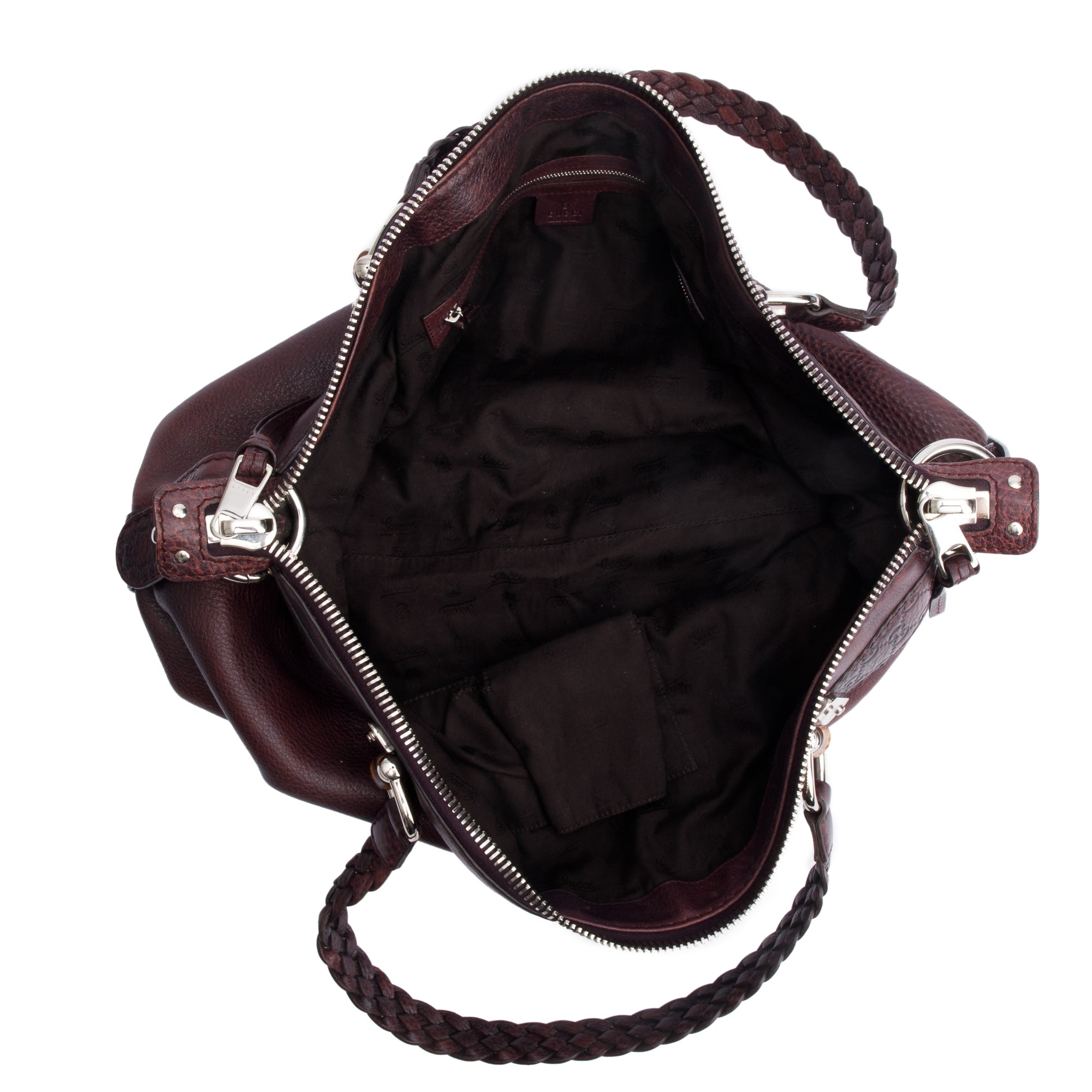 Gucci Burgundy Pebbled Calfskin Leather Medium Bamboo Bar Tote