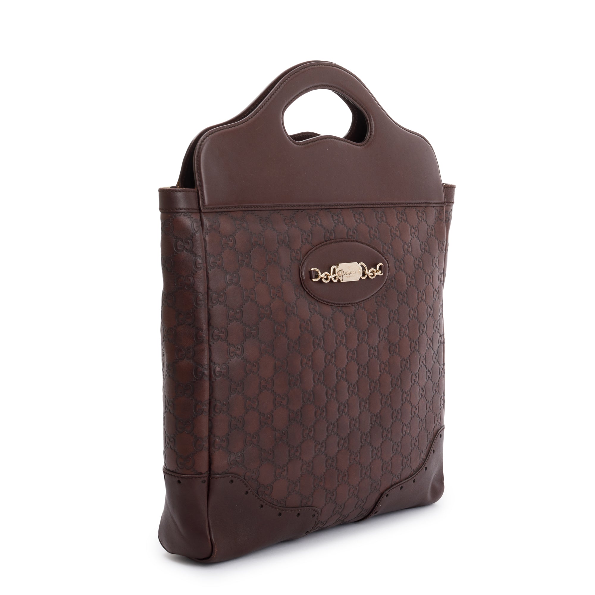 Gucci Burgundy Signature Leather Large Punch Top Handle Tote