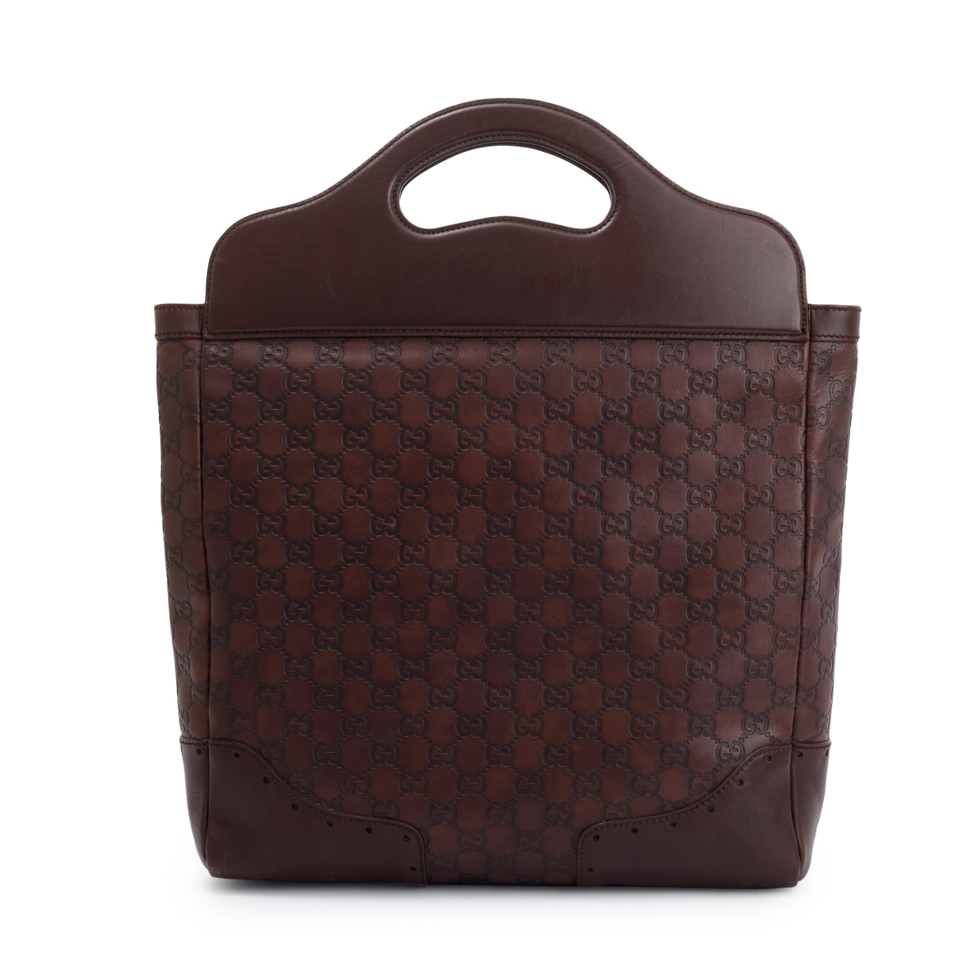 Gucci Burgundy Signature Leather Large Punch Top Handle Tote