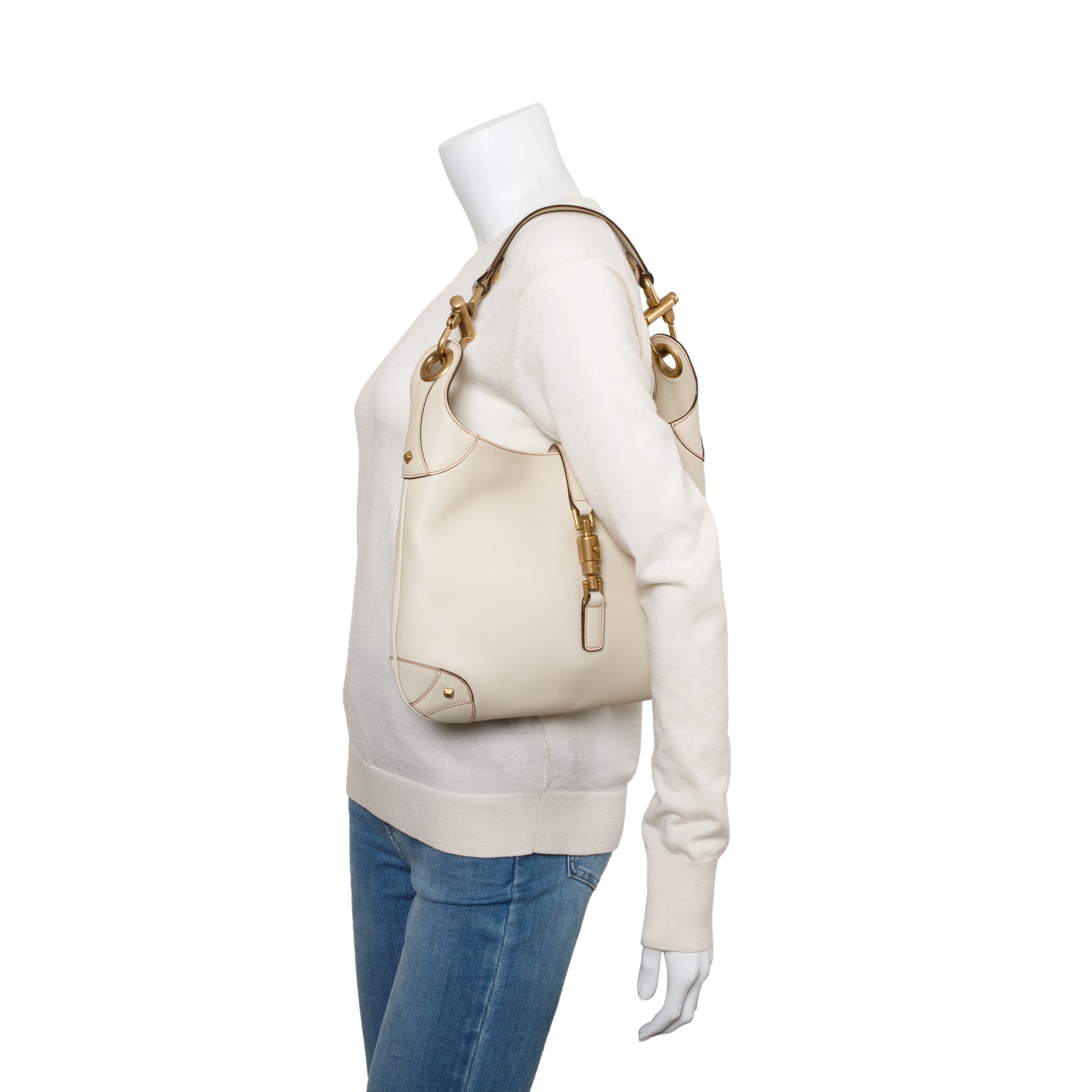 Gucci Creme Leather Medium Nailhead Jackie Hobo Bag