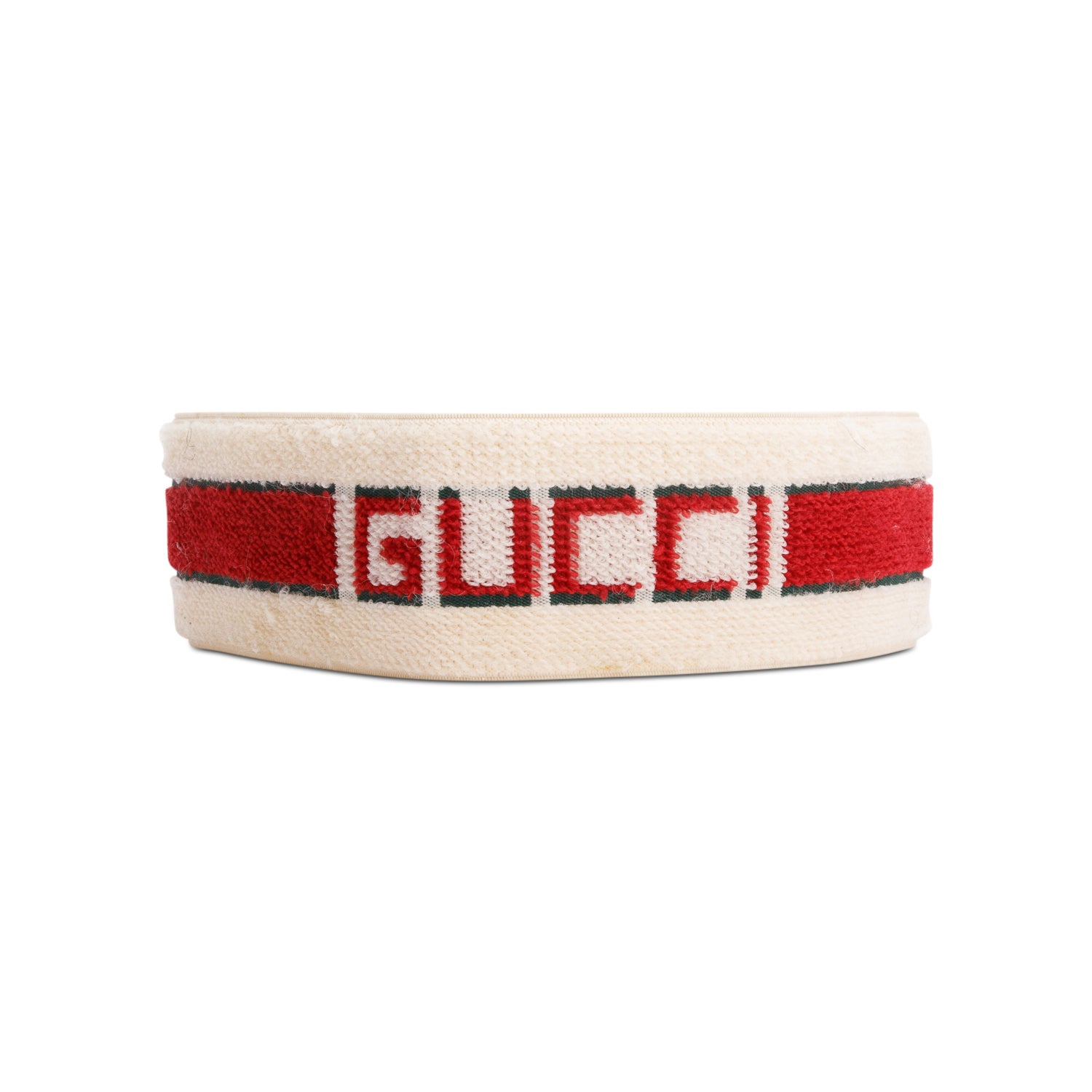 Gucci Creme & Red Web Logo Fabric Elastic Headband Size M 57