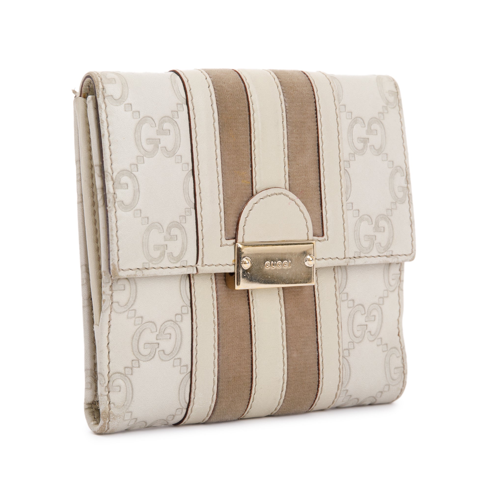 Gucci Creme Signature Leather & Suede Flap Wallet