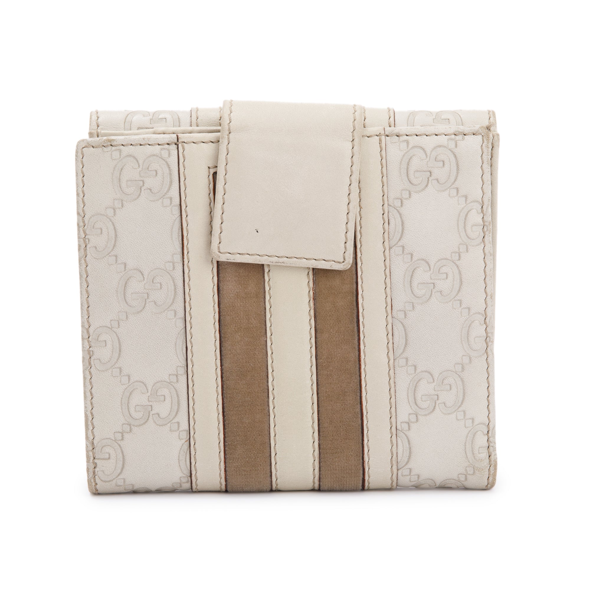Gucci Creme Signature Leather & Suede Flap Wallet