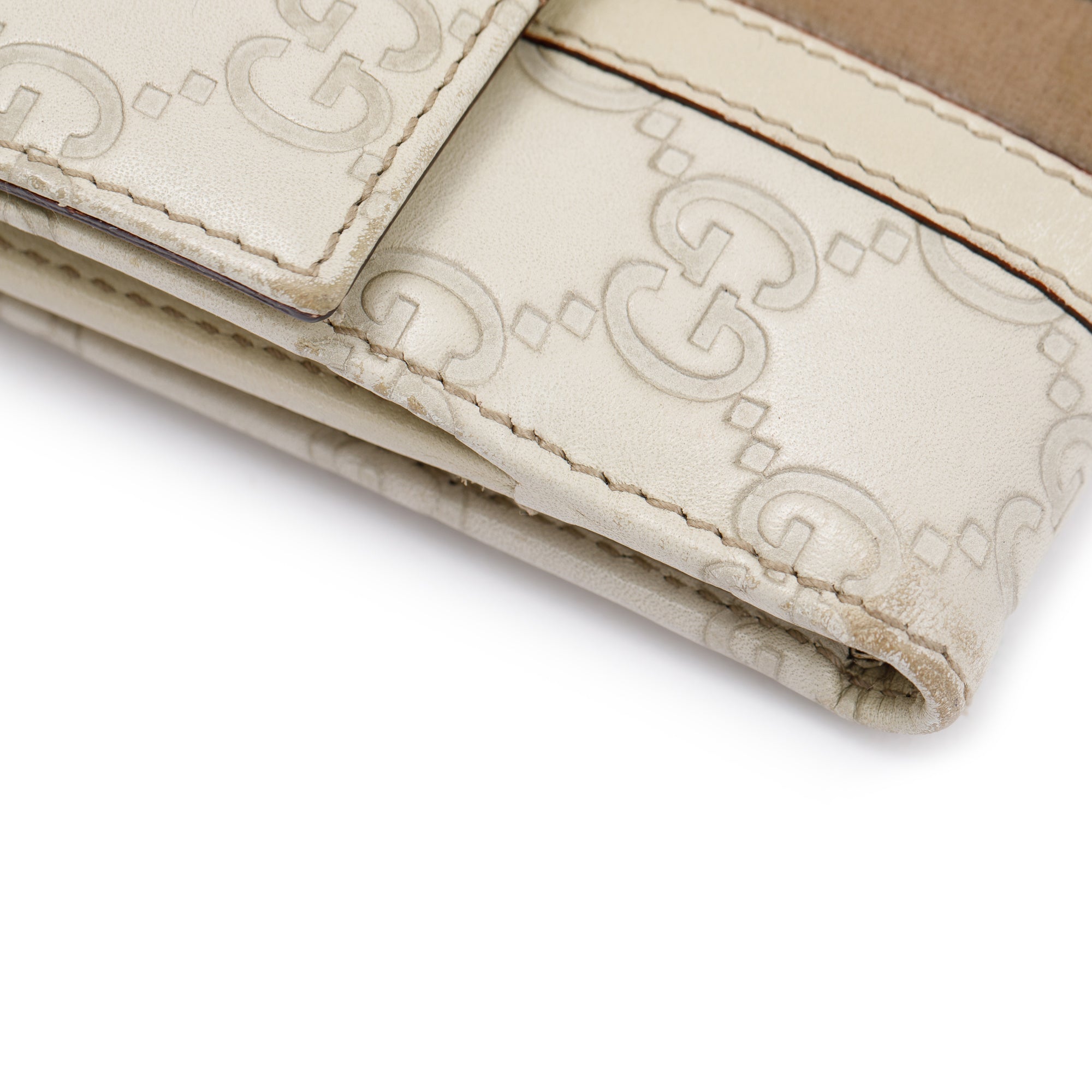 Gucci Creme Signature Leather & Suede Flap Wallet
