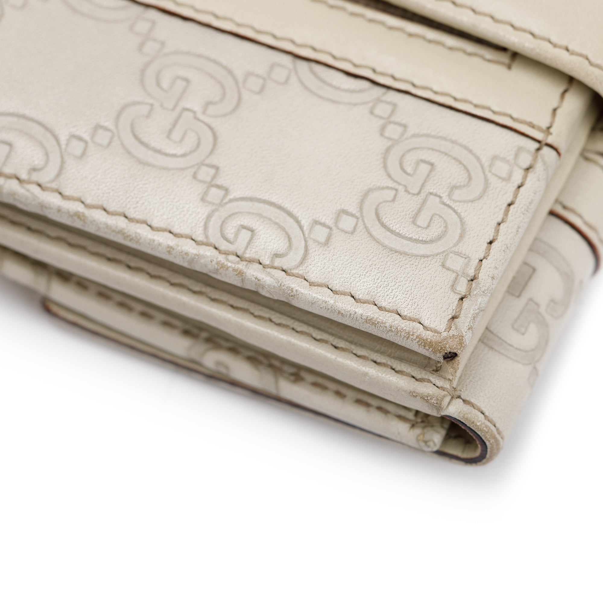 Gucci Creme Signature Leather & Suede Flap Wallet
