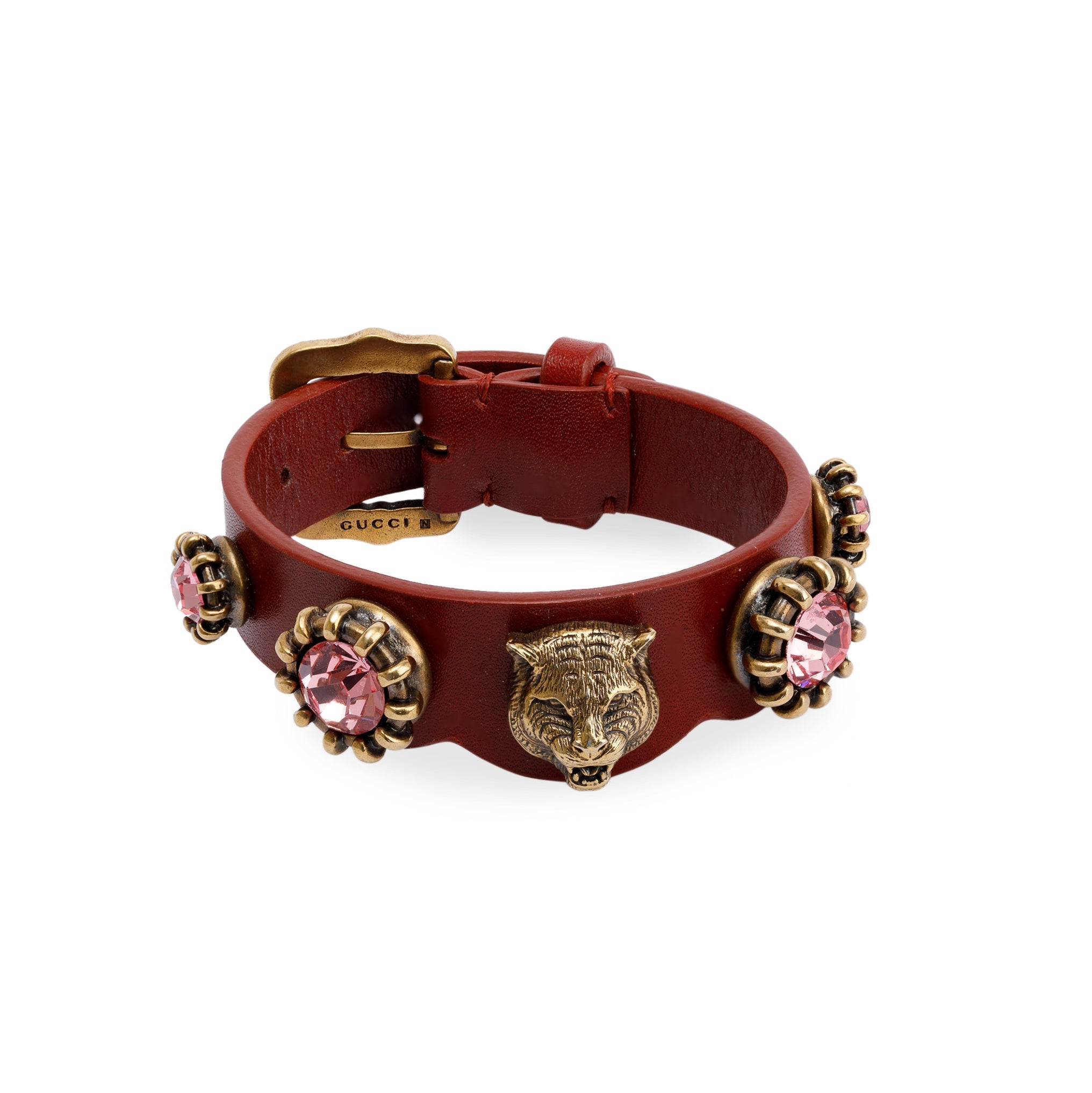 Gucci Crystal & Leather Feline Wrap Bracelet