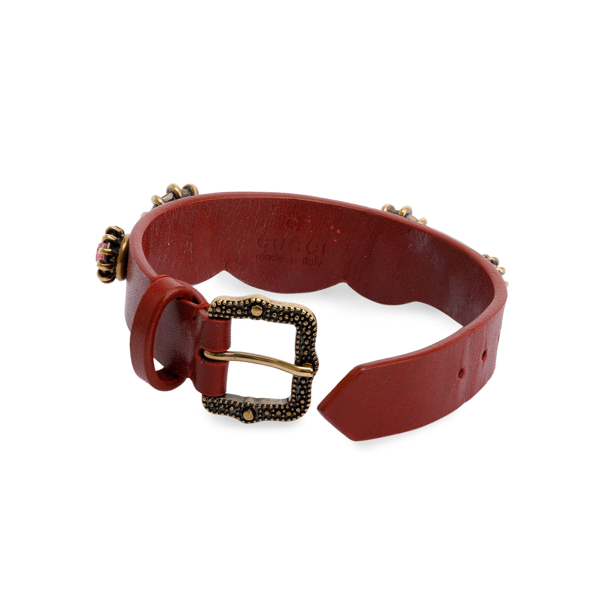 Gucci Crystal & Leather Feline Wrap Bracelet