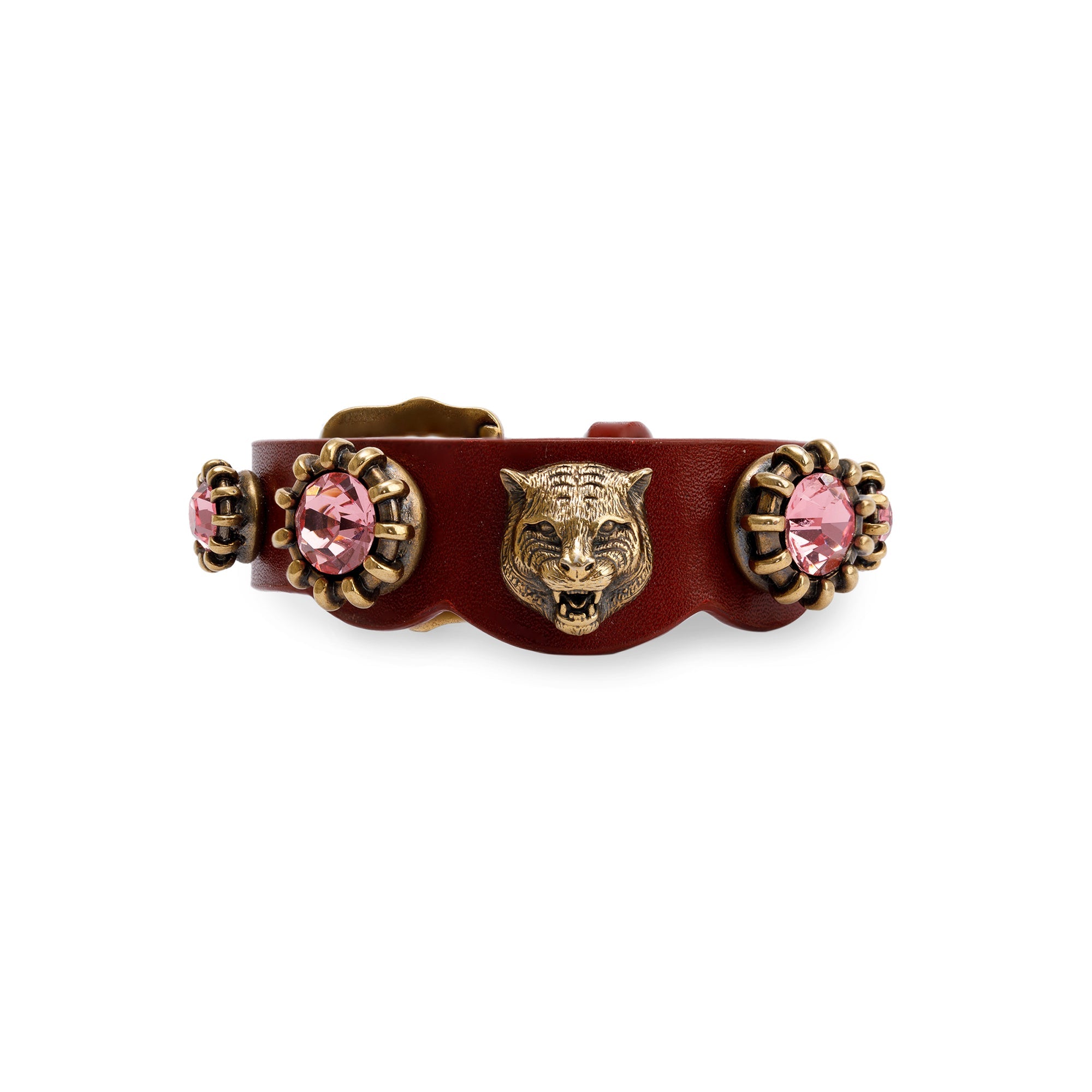 Gucci Crystal & Leather Feline Wrap Bracelet