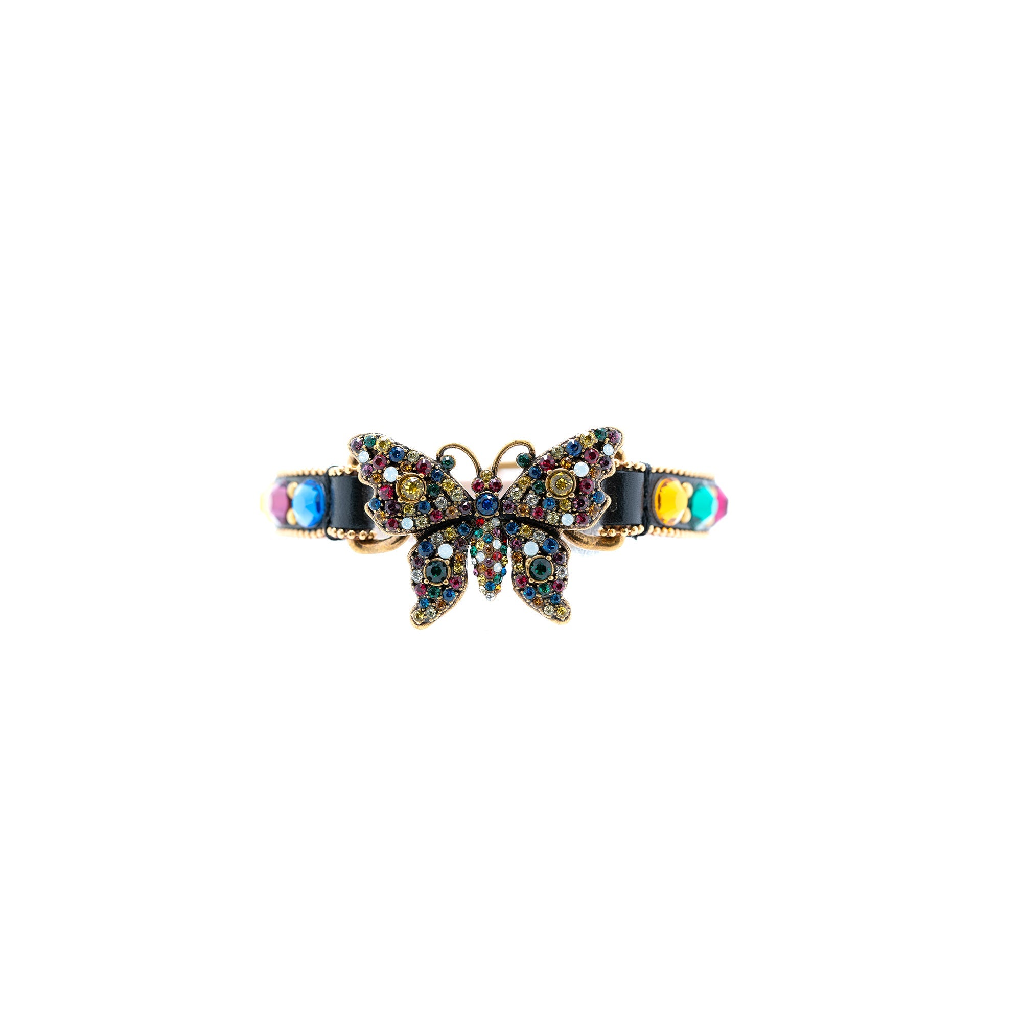 Gucci Crystal Studded Butterfly Wrap Leather Bracelet
