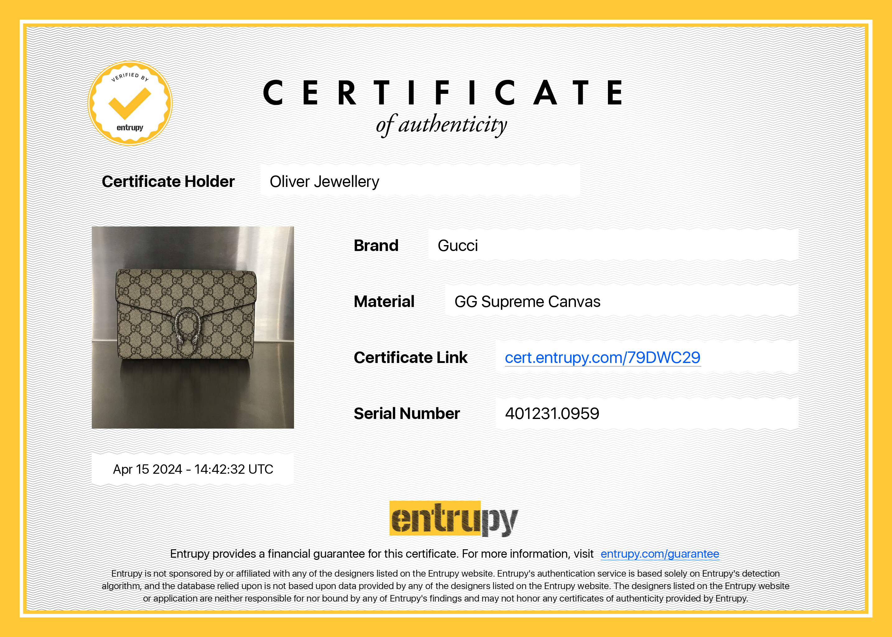 Gucci Dionysus GG Supreme Wallet on Chain