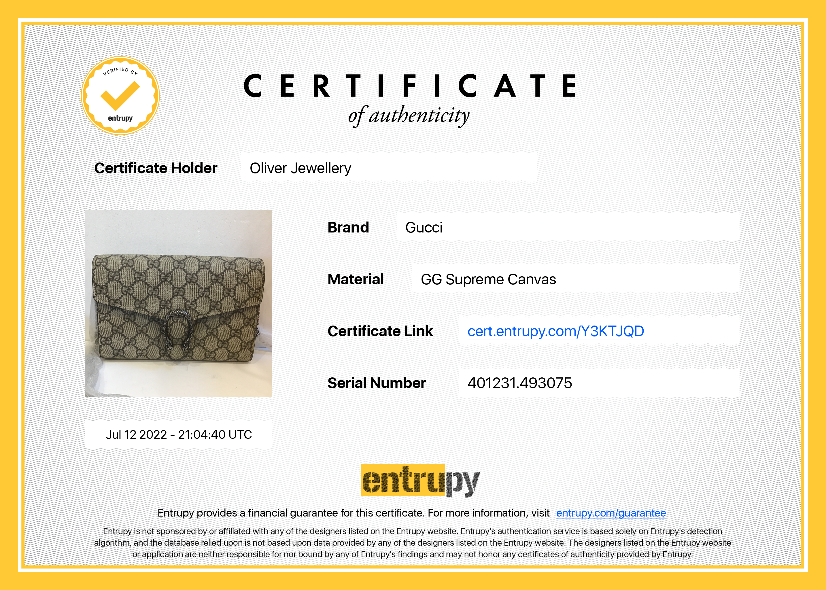 Gucci Dionysus GG Supreme Wallet on Chain