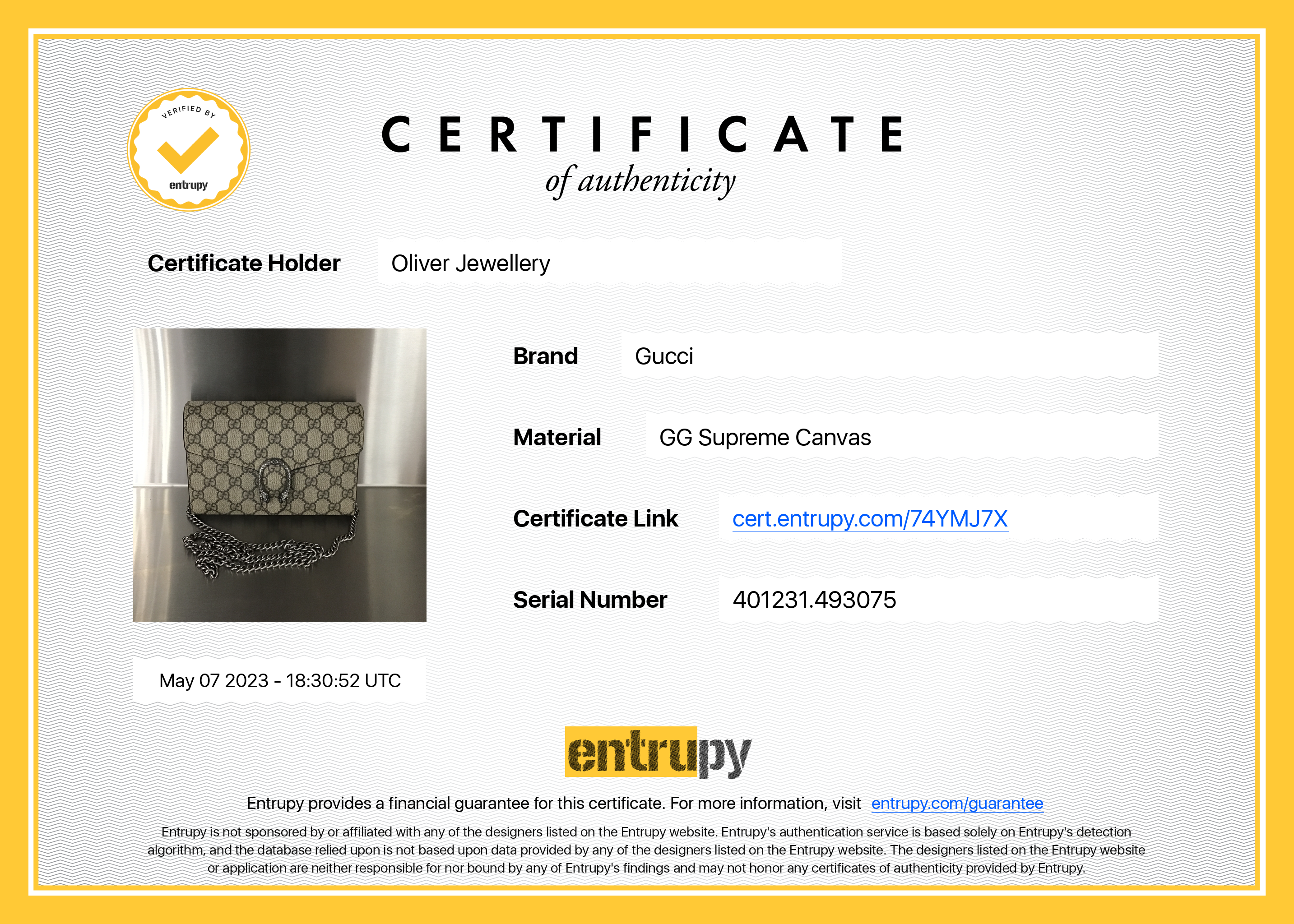 Gucci Dionysus GG Supreme Wallet on Chain w/ Box