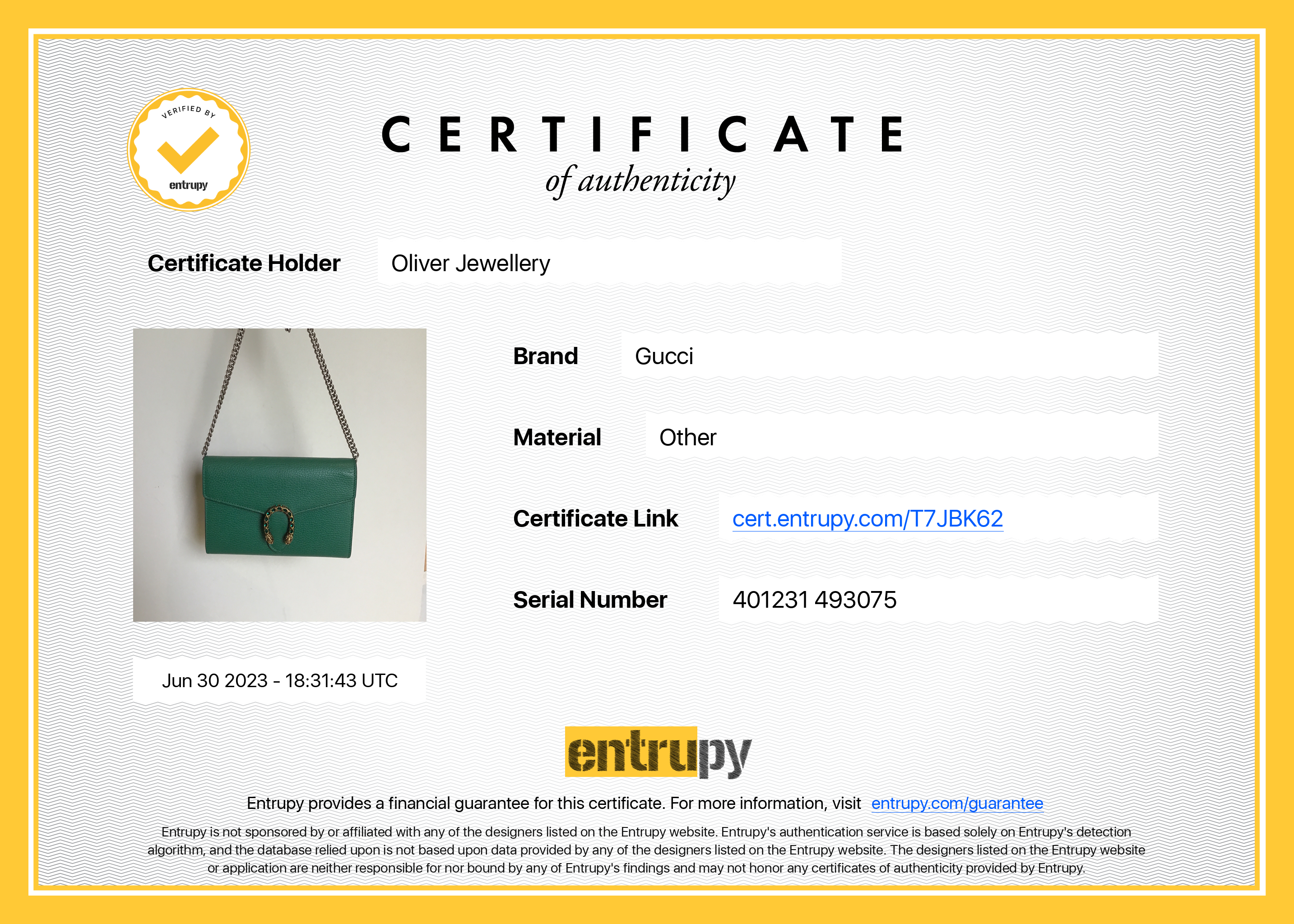 Gucci Dionysus Mini Leather Chain Wallet w/ Box