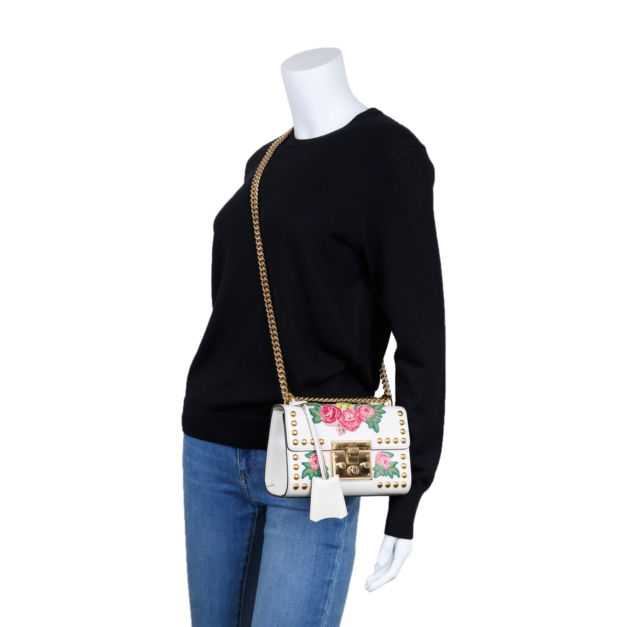 Gucci Embroidered Studded Small GG Padlock Shoulder Bag