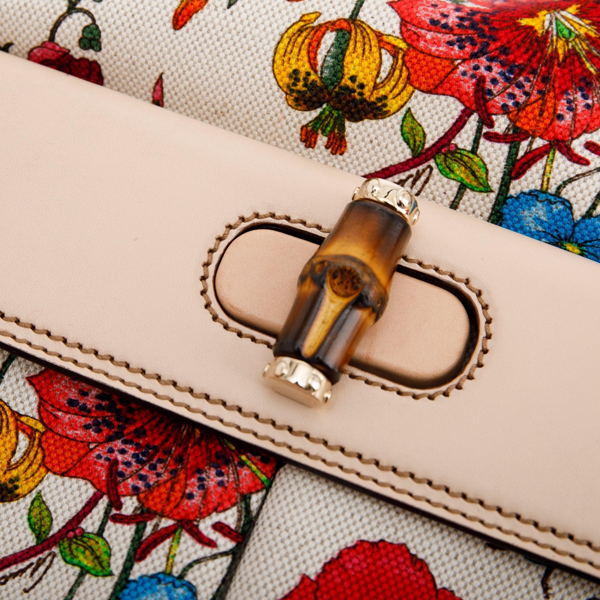Gucci Floral Canvas Nailhead Bamboo Hobo Bag
