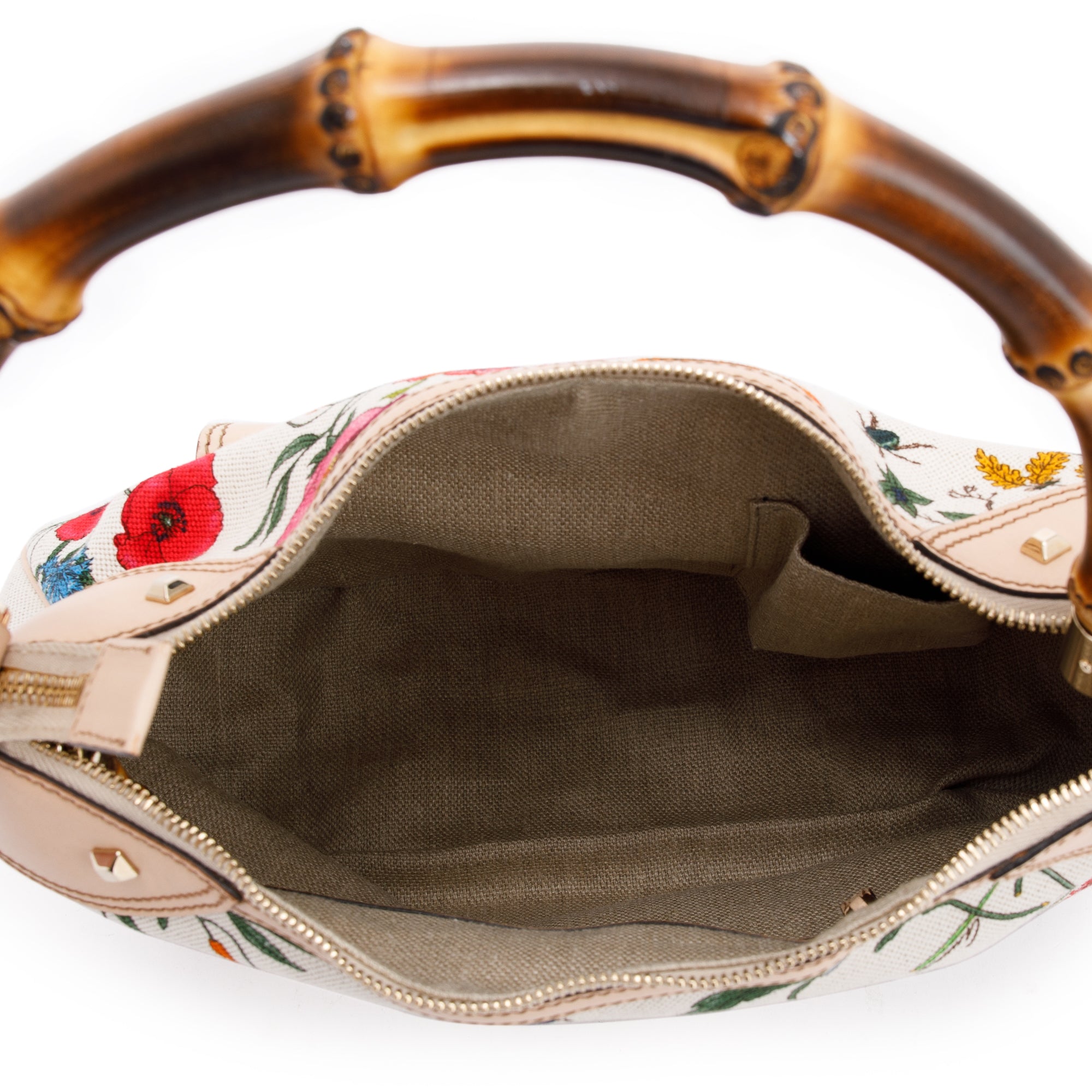 Gucci Floral Canvas Nailhead Bamboo Hobo Bag