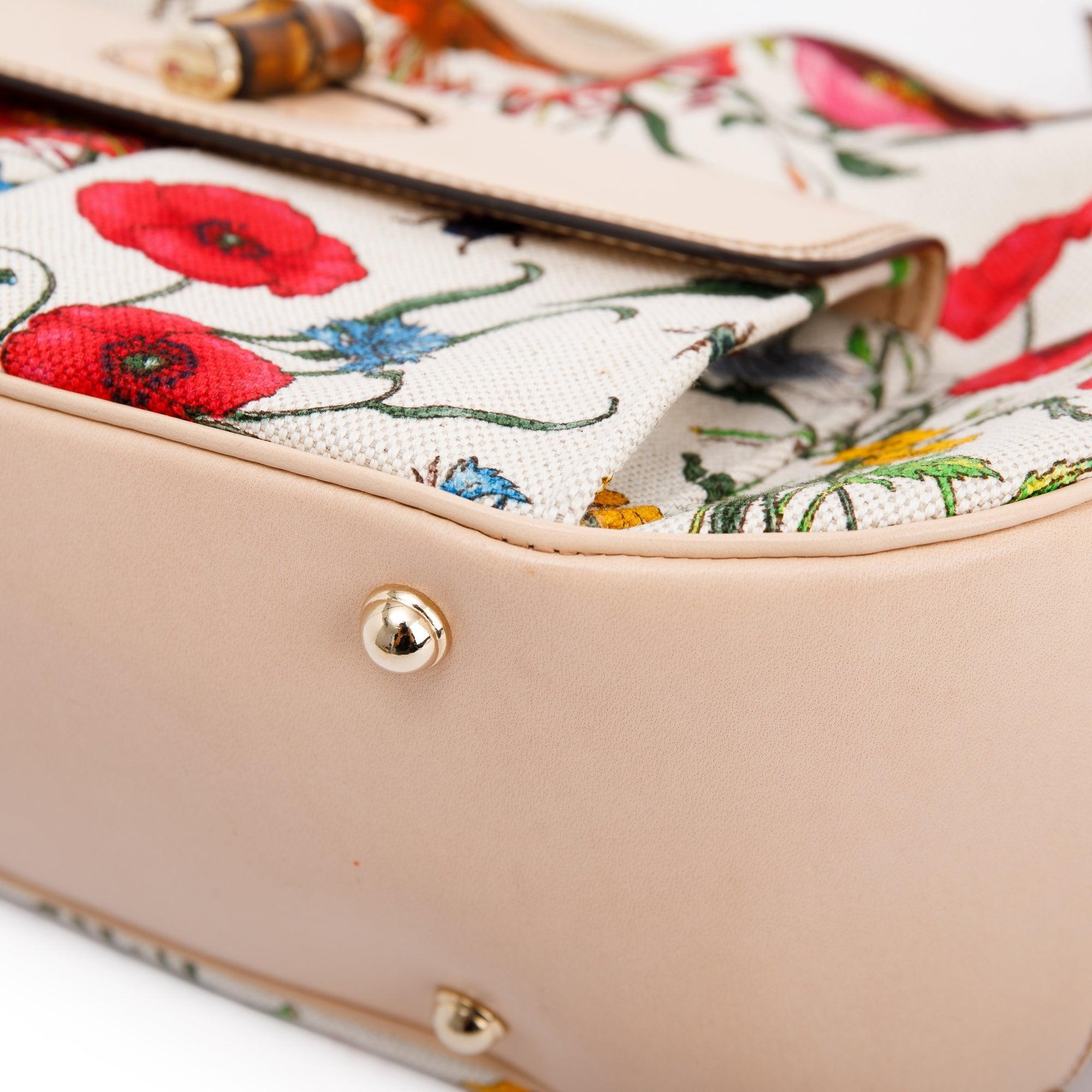 Gucci Floral Canvas Nailhead Bamboo Hobo Bag