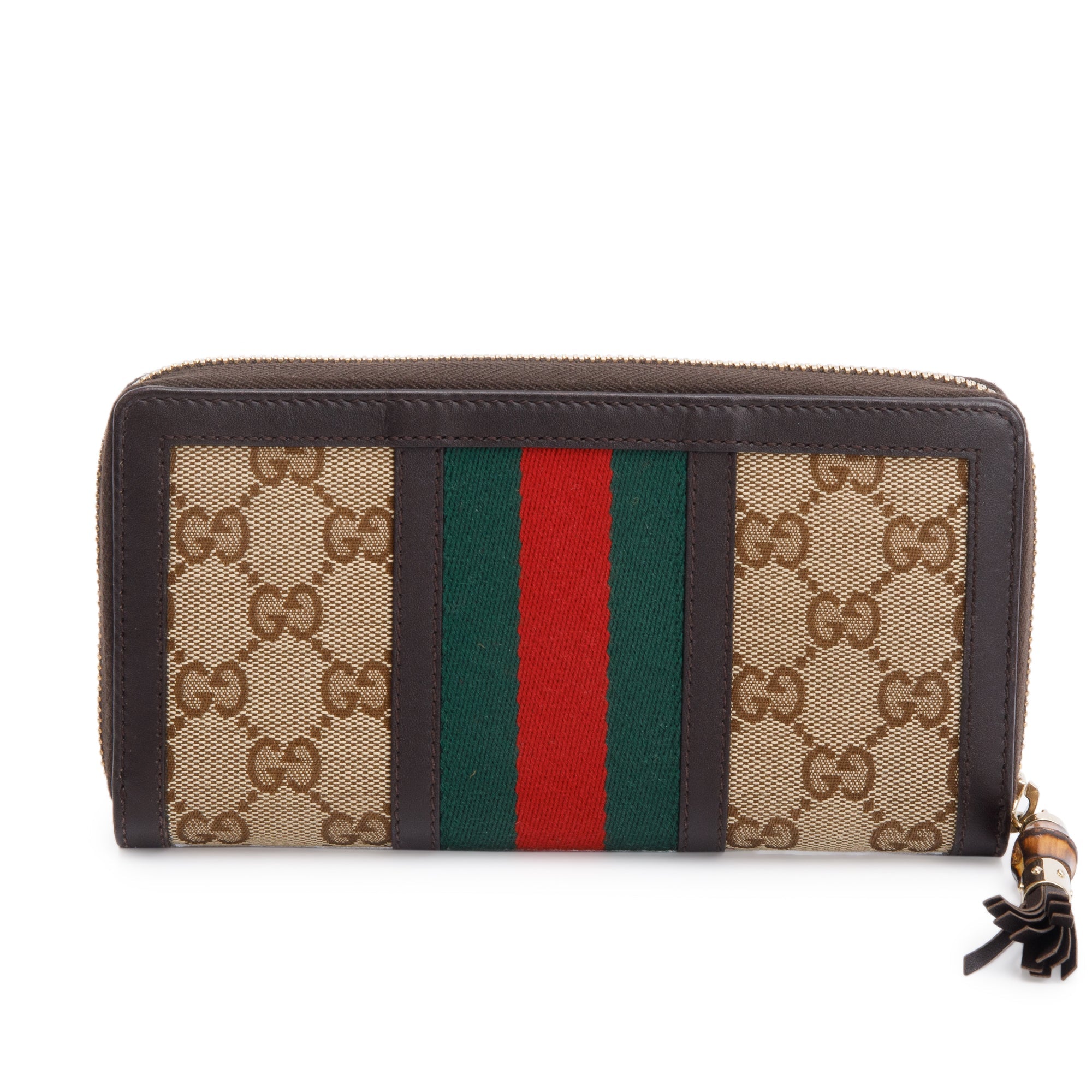 Gucci GG Canvas Bamboo Tassel Zip Around Wallet