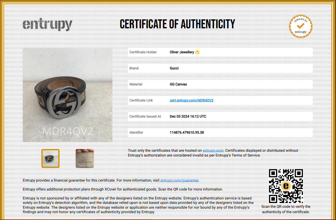 Gucci GG Canvas & Brown Leather Belt With Interlocking G Buckle 95 38