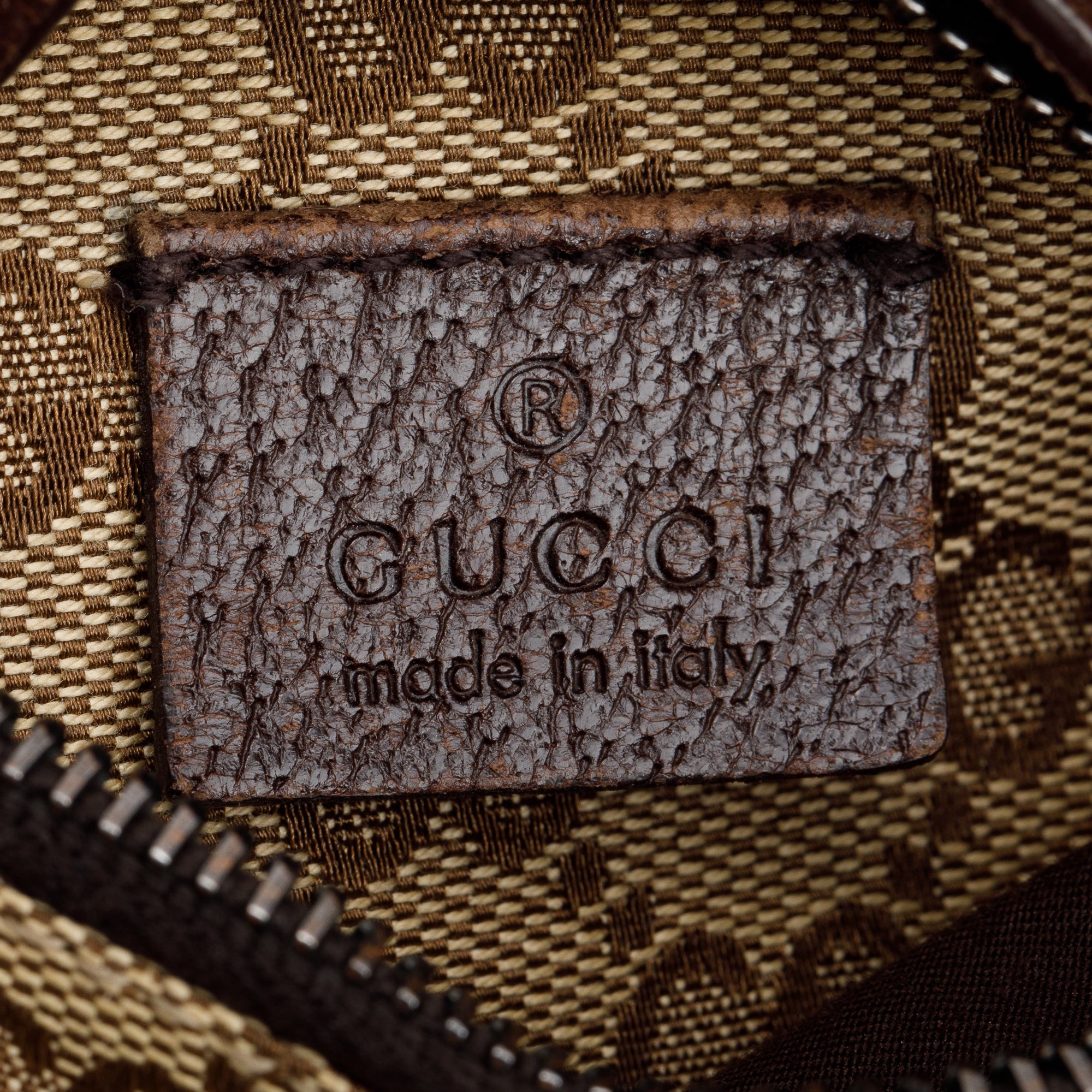 Gucci GG Canvas Brown Leather Trim Double Pocket Belt Bag