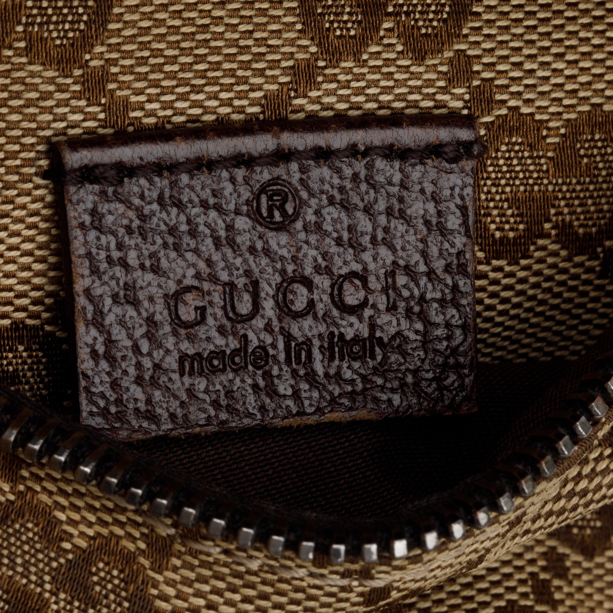 Gucci GG Canvas Brown Leather Trim Double Pocket Belt Bag