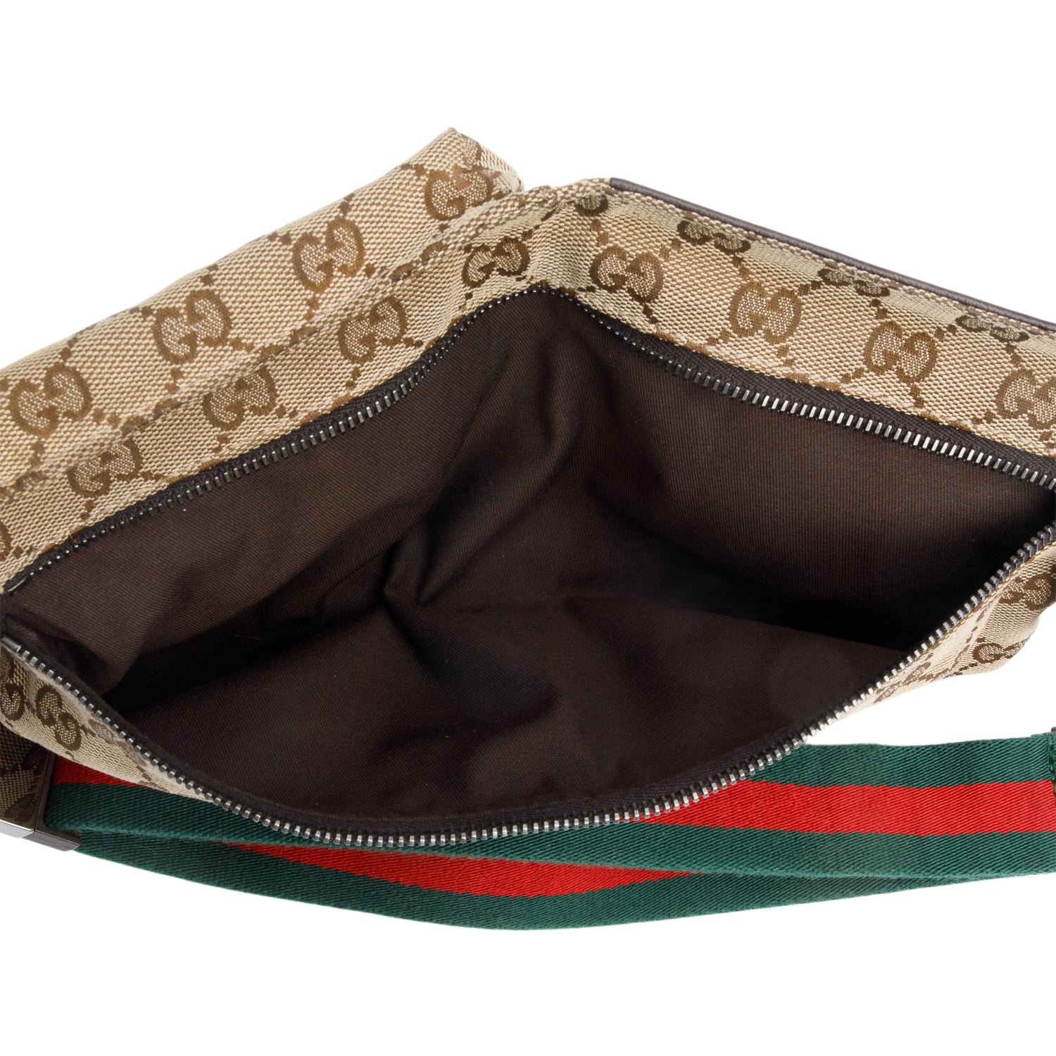Gucci GG Canvas Brown Leather Trim Double Pocket Belt Bag