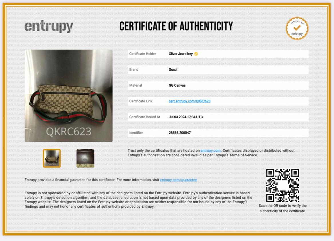 Gucci GG Canvas Brown Leather Trim Double Pocket Belt Bag