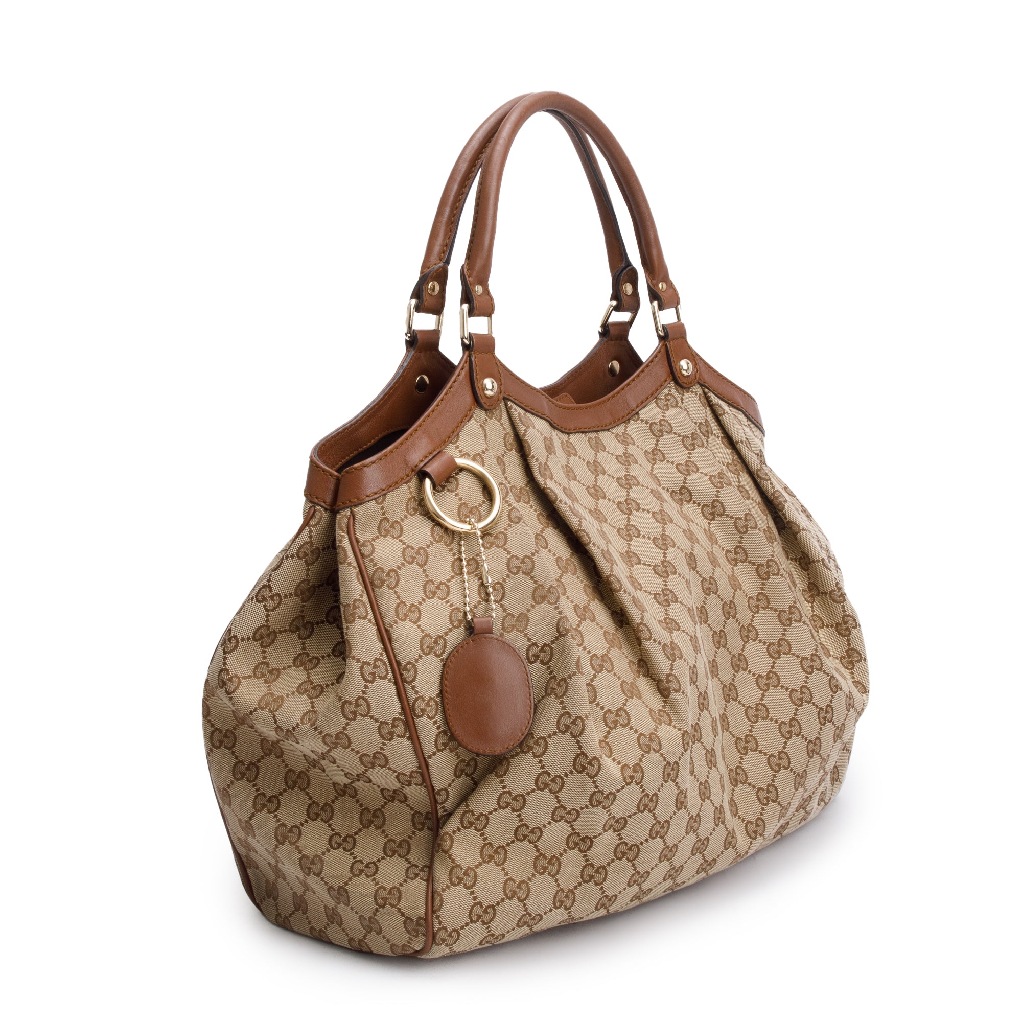 Gucci GG Canvas Brown Leather Trim Large Sukey Hobo